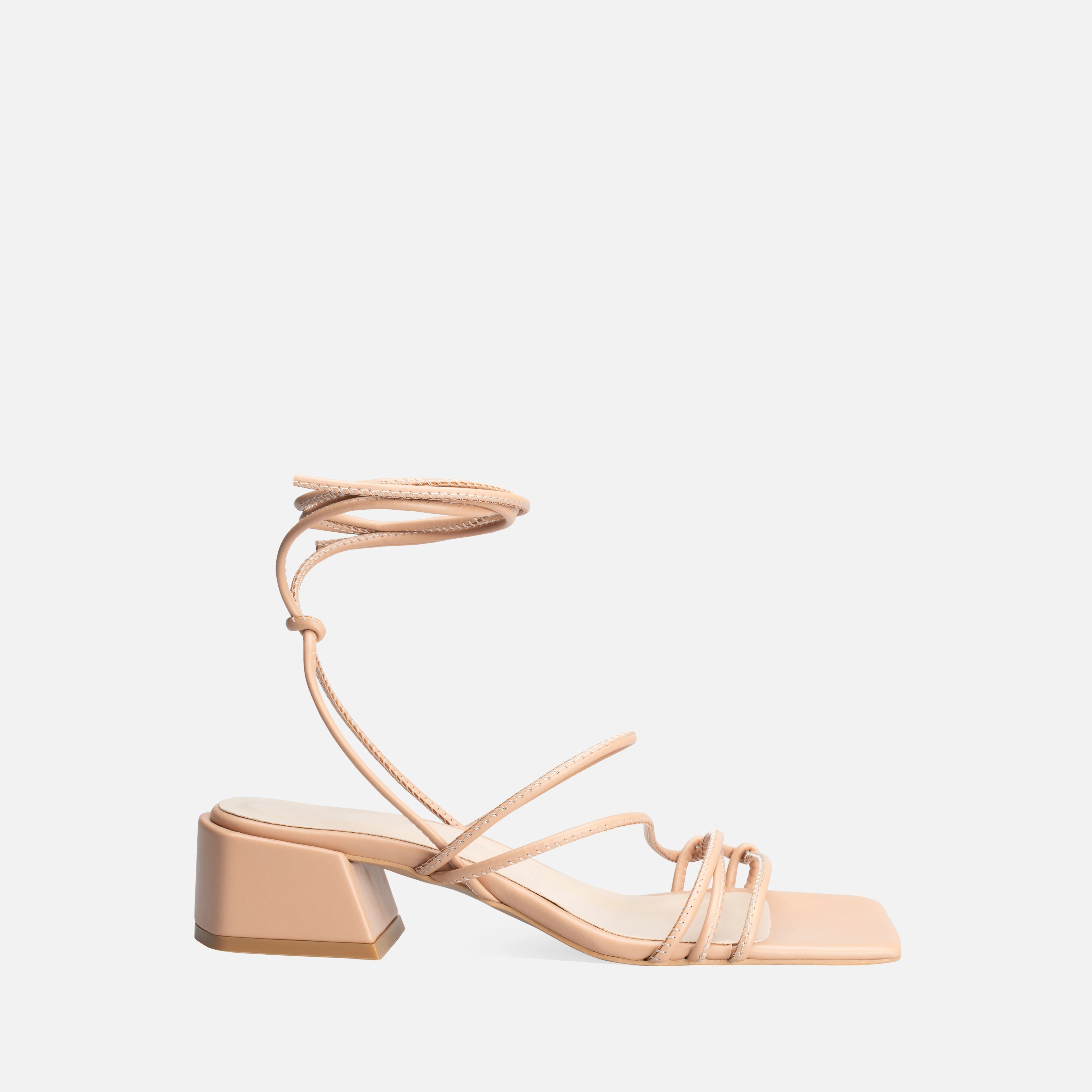 Lace-up Thick Short Heel Sandals - Neutral