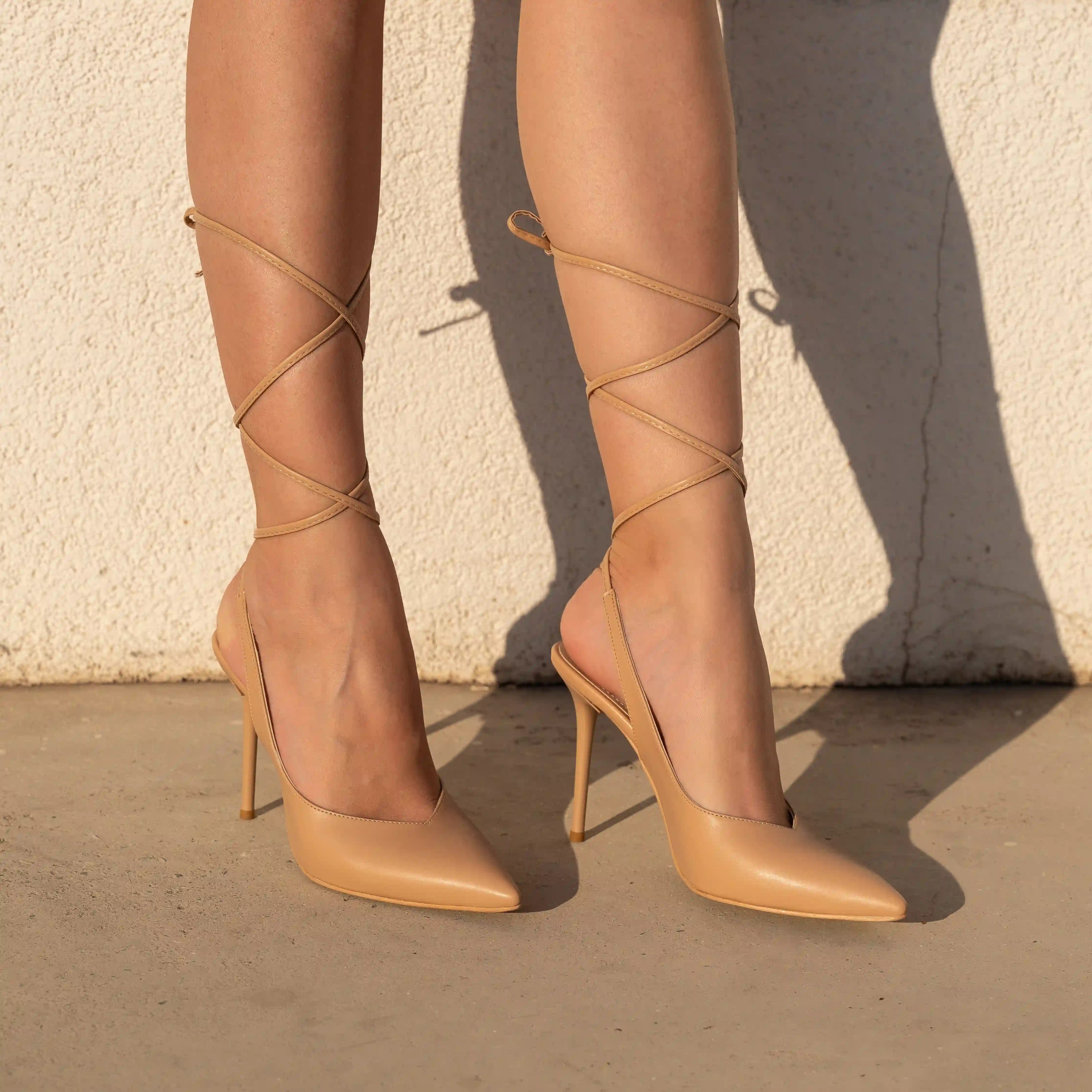 Lace-up Thin High-Heeled Pumps - Neutral