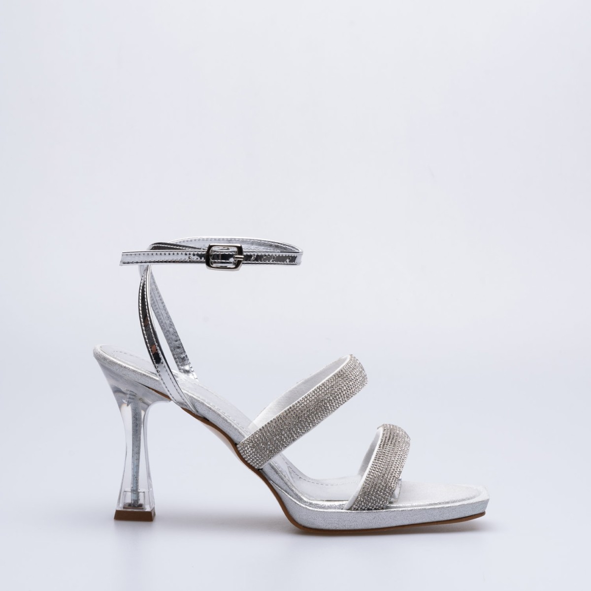 Afra Tekstil Taşlı Platform Topuklu Ayakkabı Gümüş