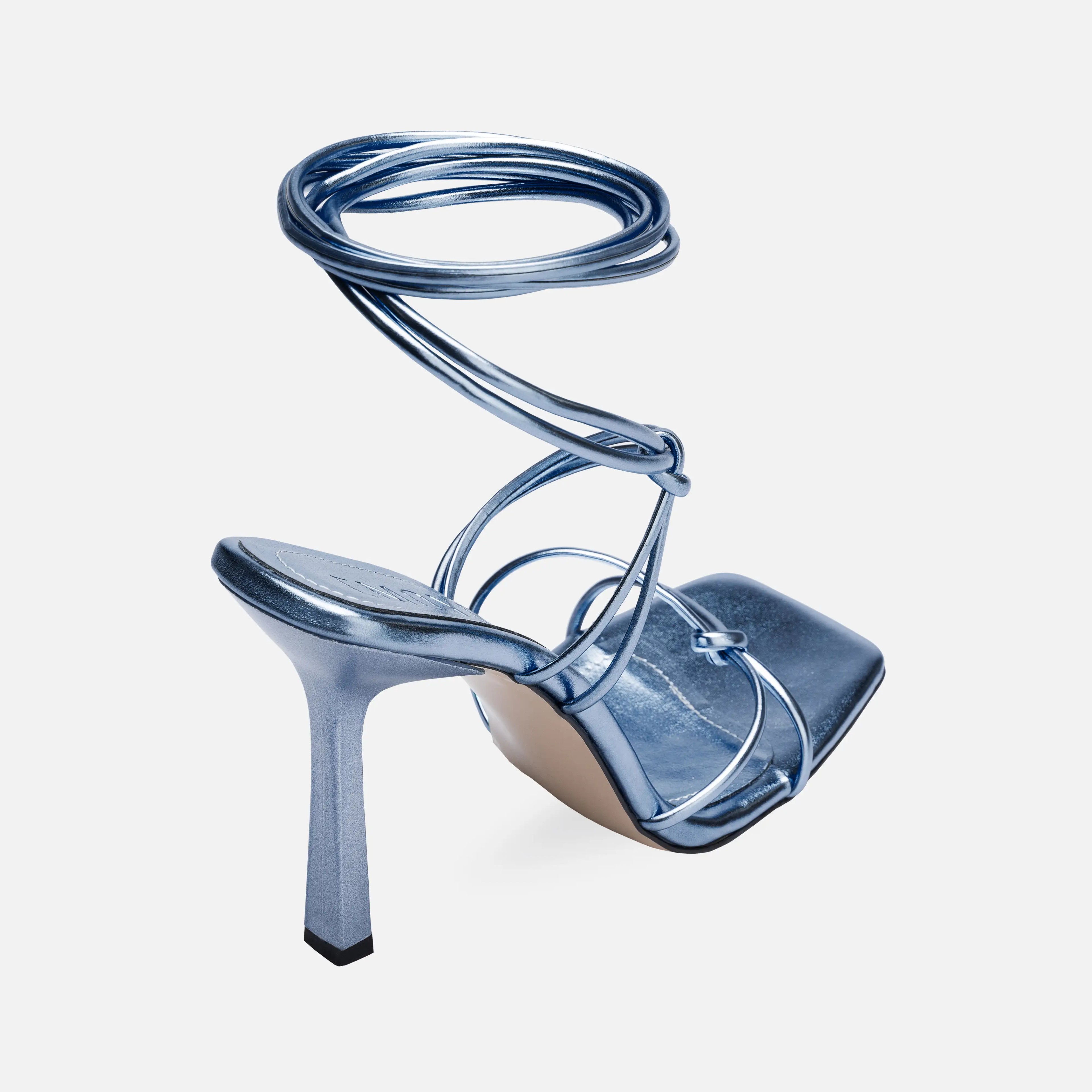Metalik Bağcıklı İnce Yüksek Topuklu Ayakkabı - Mavi