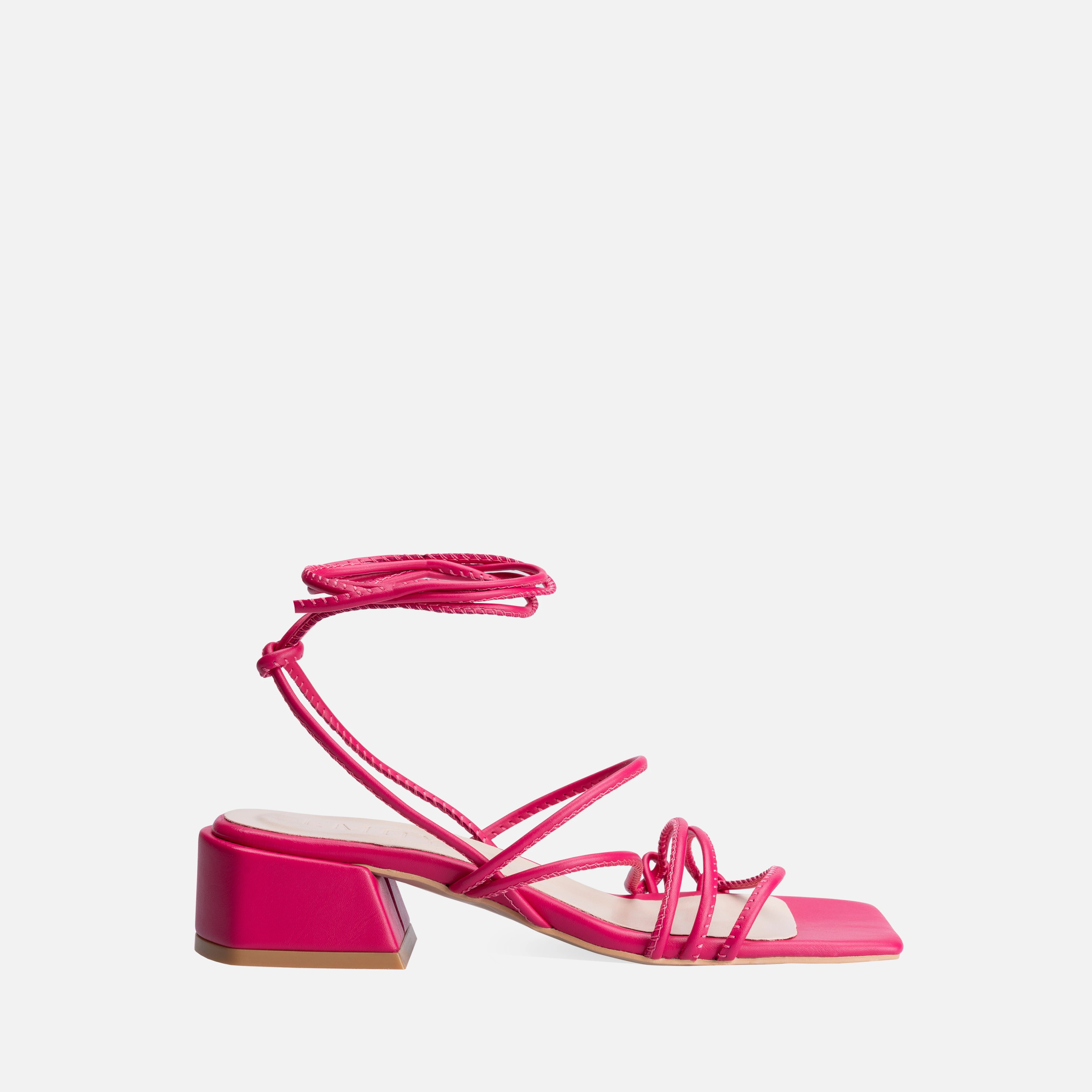 Lace-up Thick Short Heel Sandals - Fuchsia Color