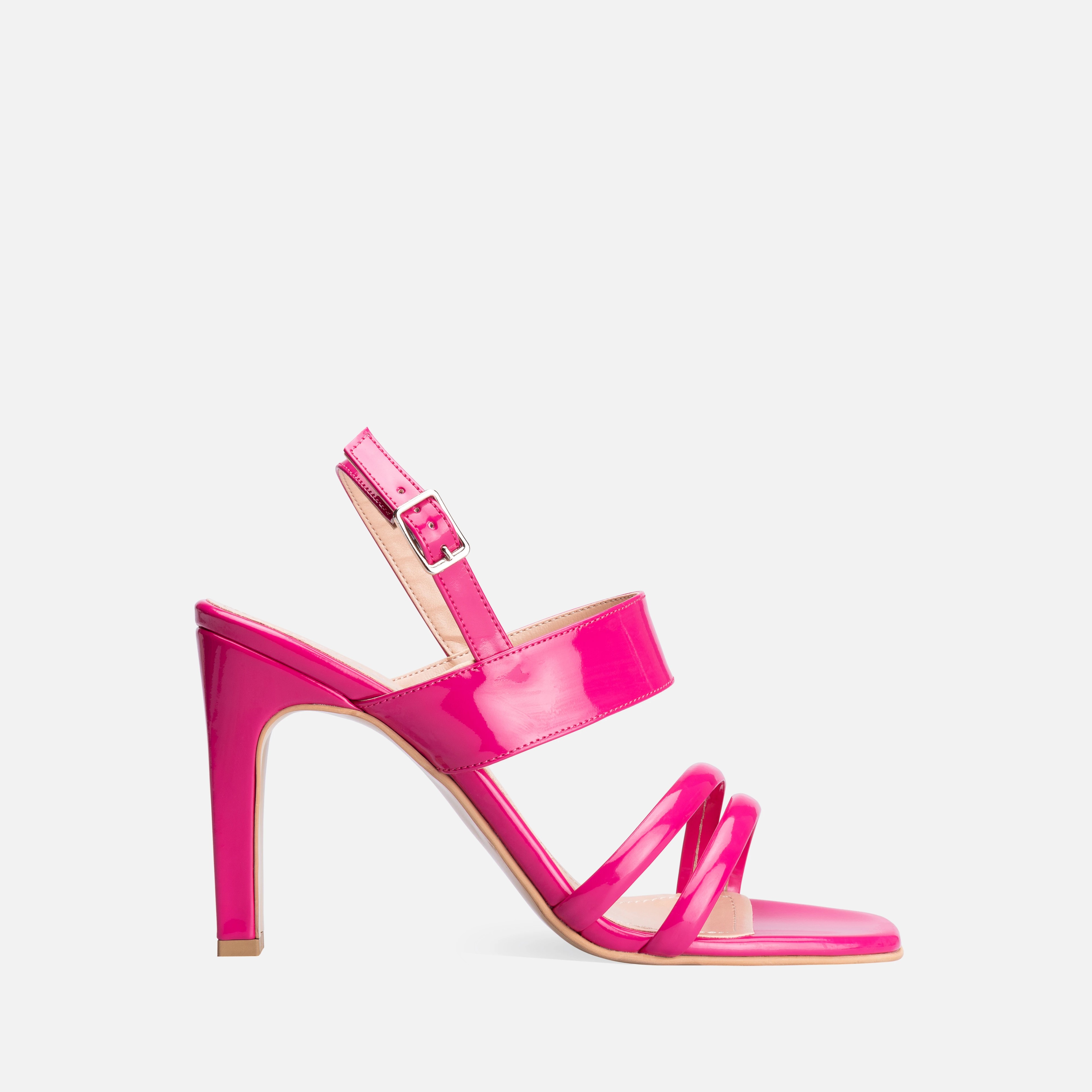 Patent Leather Thick High-Heeled Shoes - Fuchsia Color