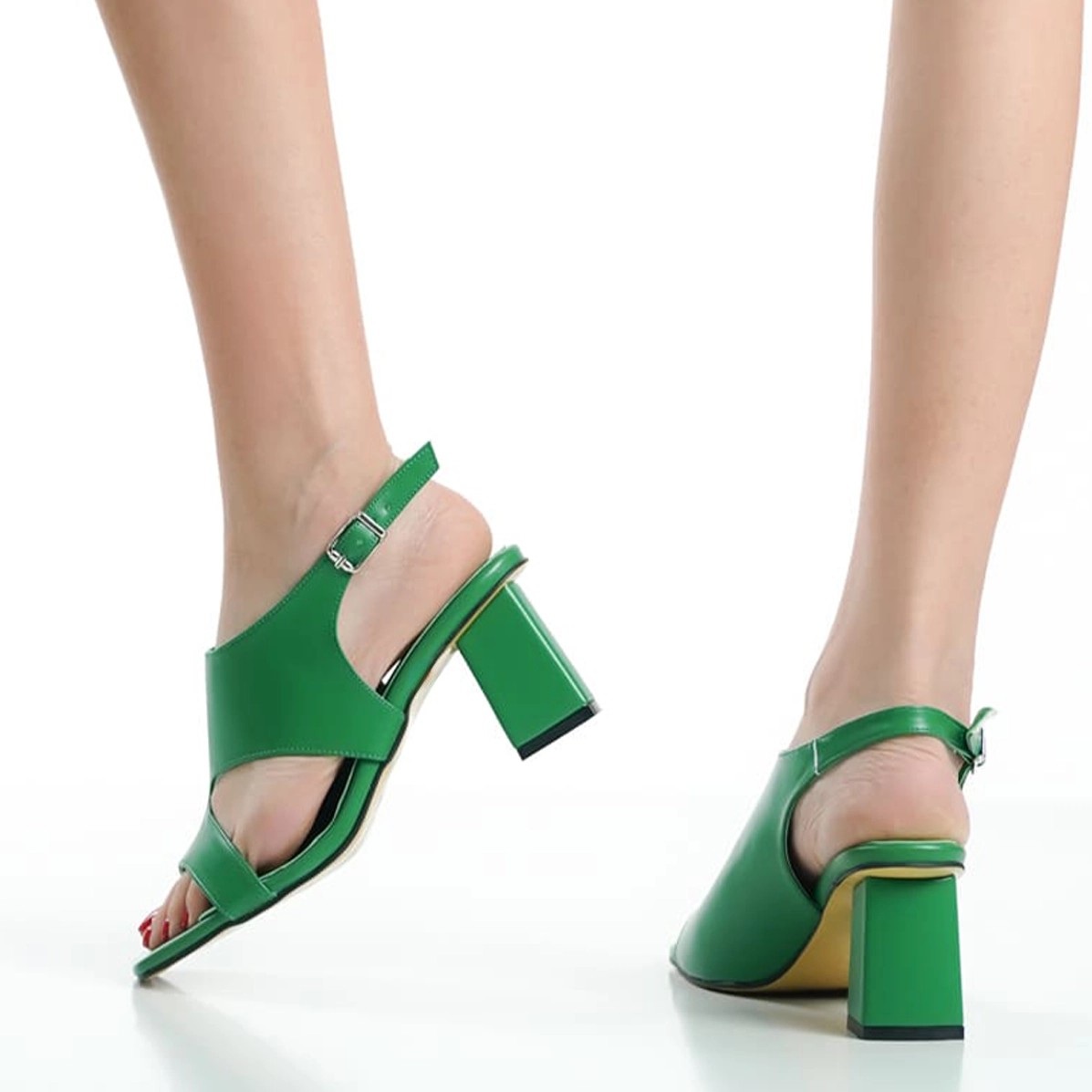 Kalın Yüksek Topuklu Ayakkabı - Yeşil