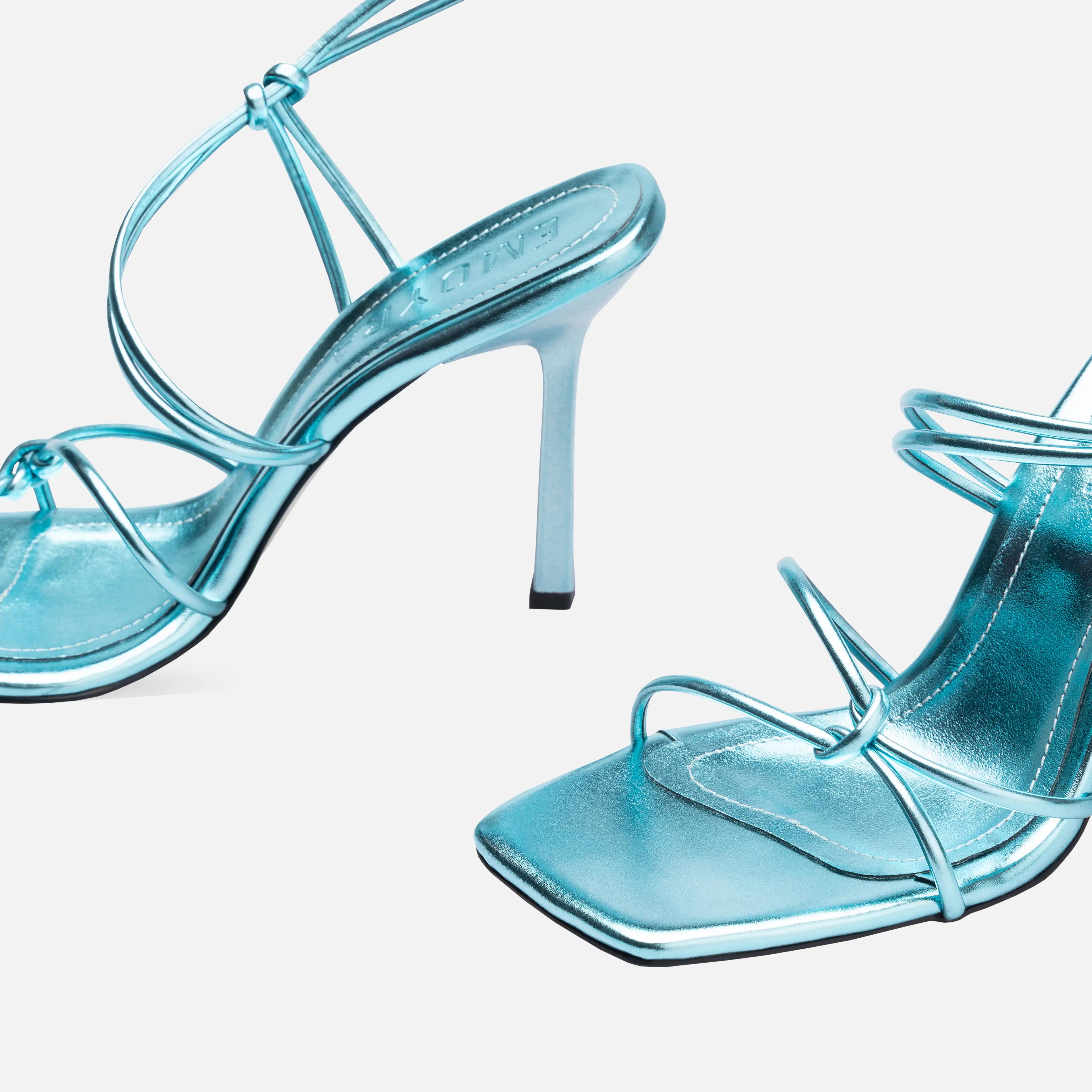 Metallic Lace-Up Thin High-Heeled Shoes - Baby Blue