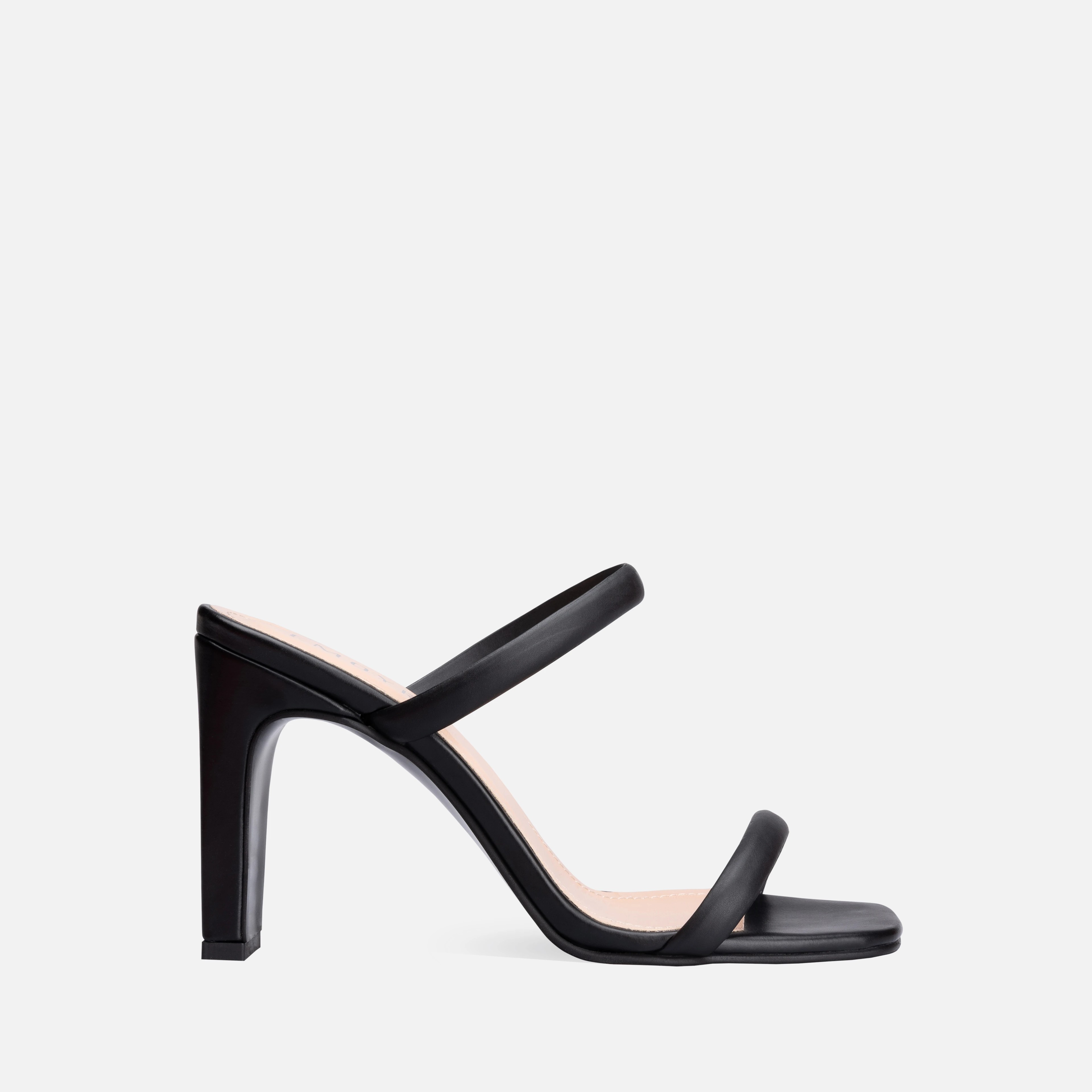Thick High-Heeled Mules - Black