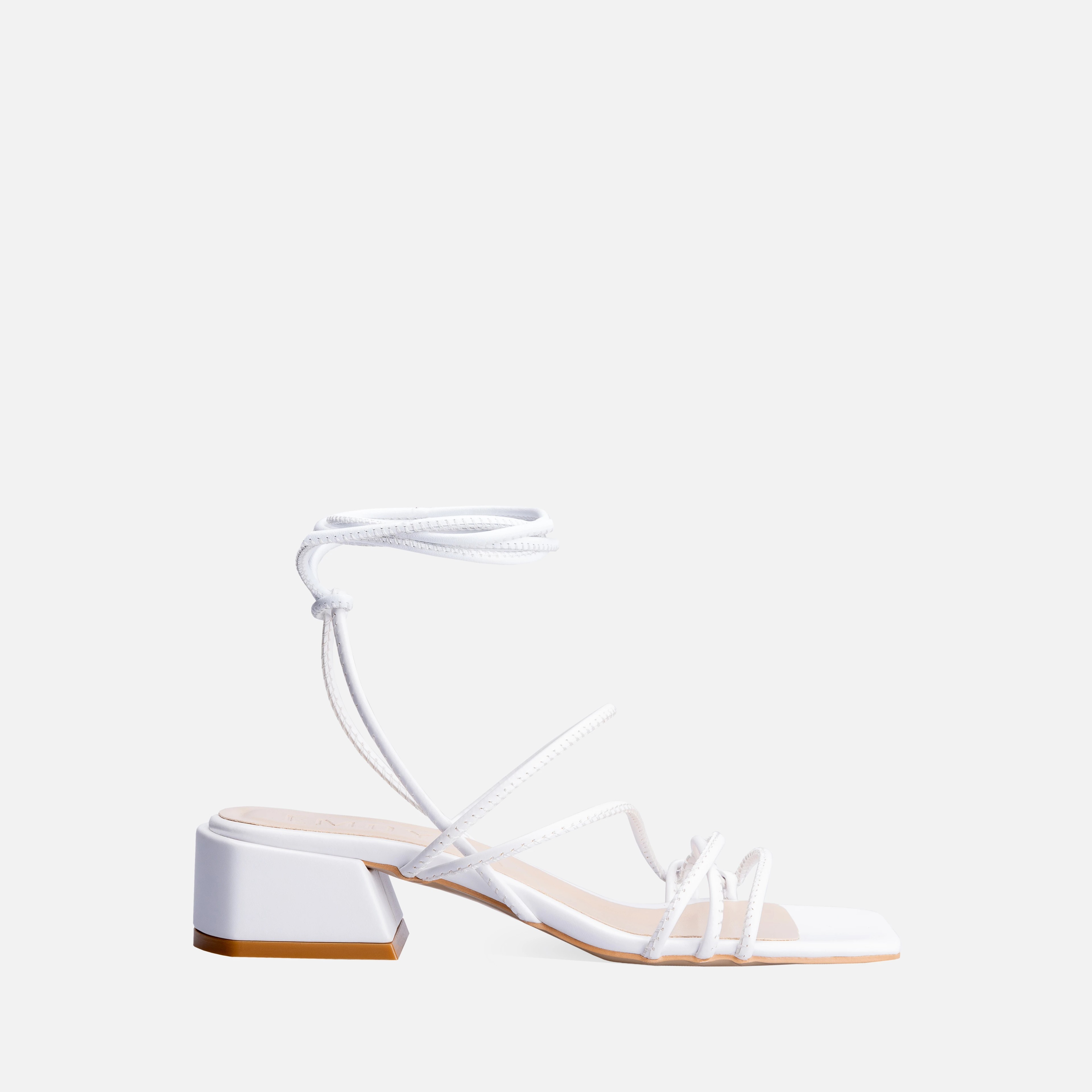 Lace-up Thick Short Heel Sandals - White