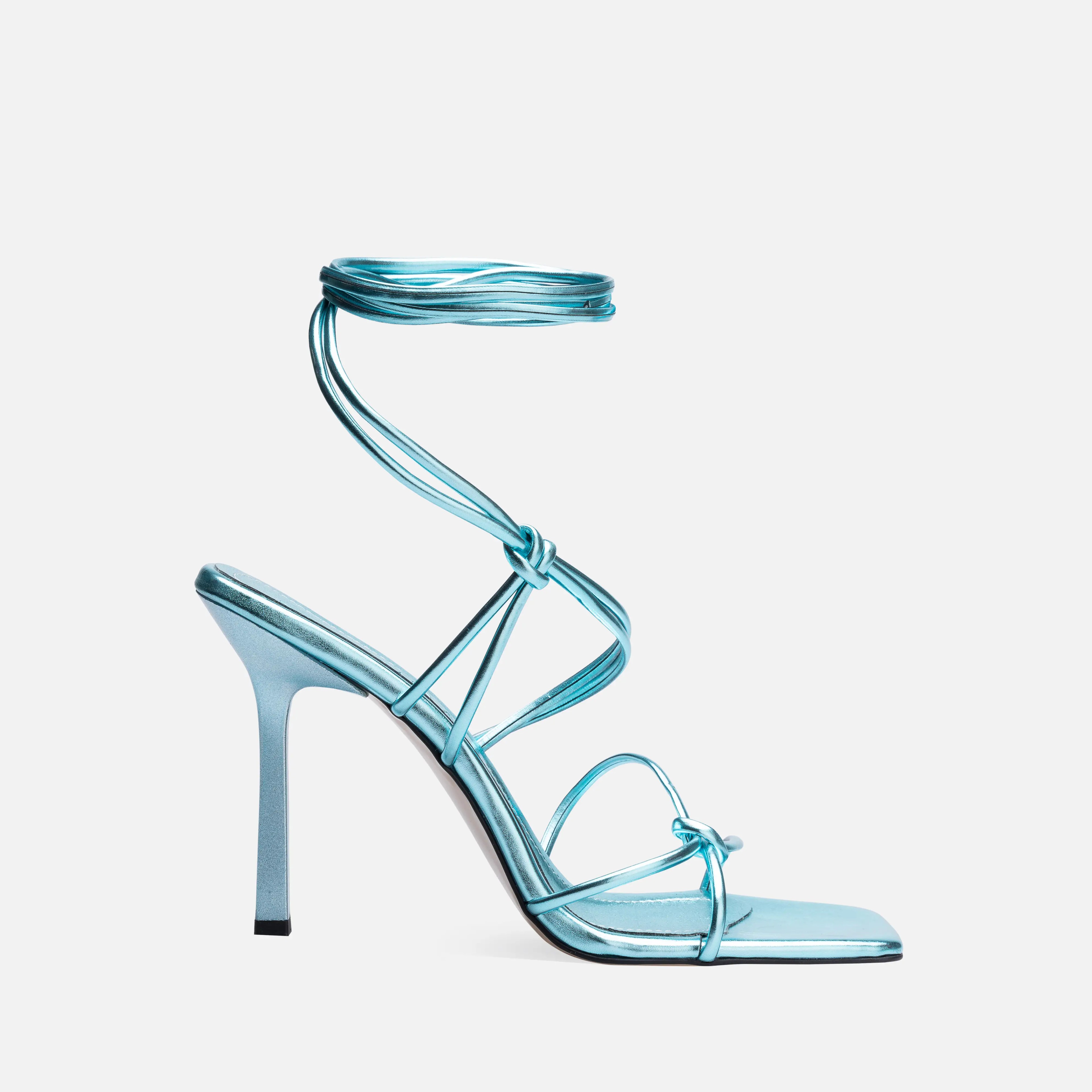 Metallic Lace-Up Thin High-Heeled Shoes - Baby Blue