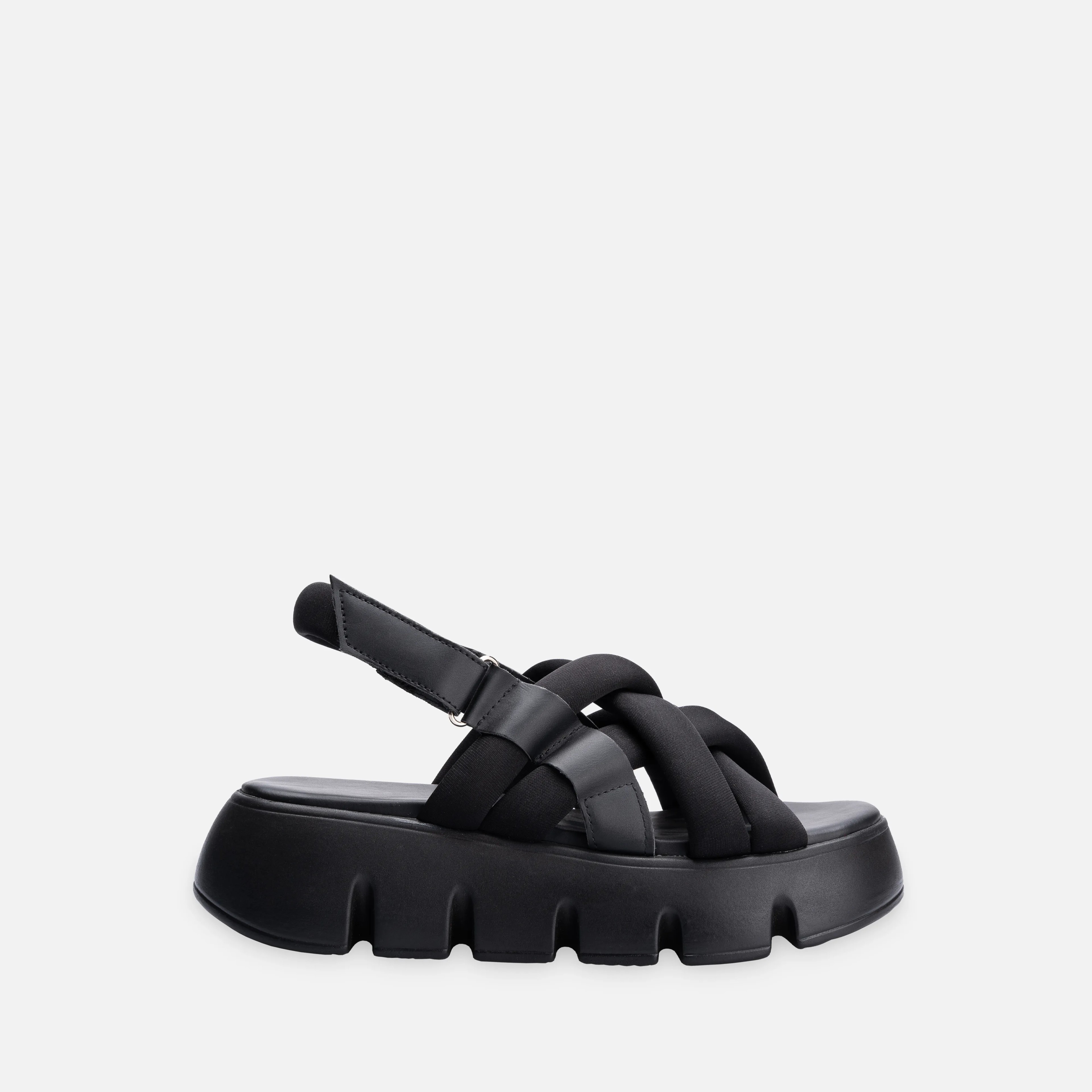 Dalgıç Kumaşlı Kalın Rahat Tabanlı Sandalet - Siyah