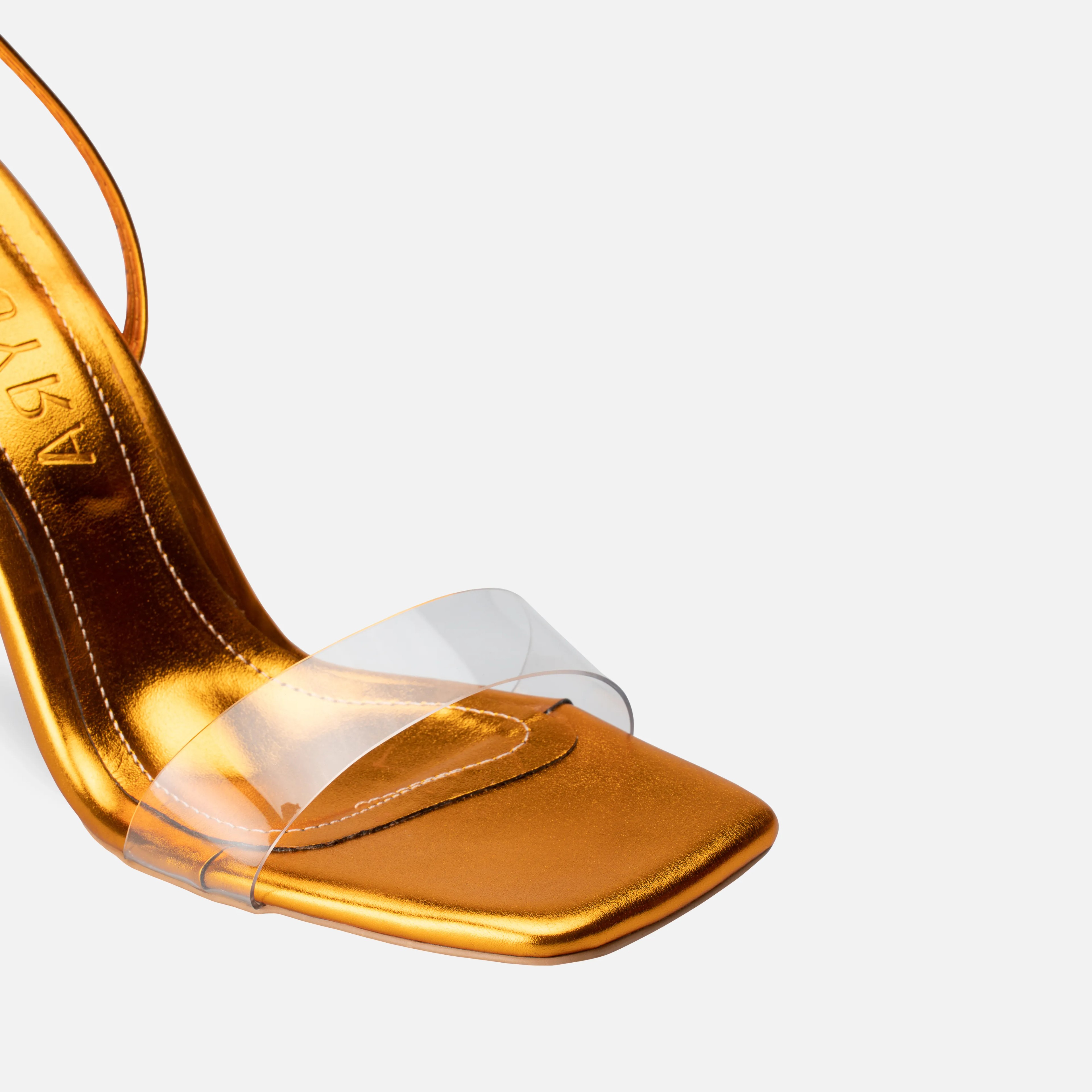 Metalik Şeffaf Bantlı Bağcıklı İnce Yüksek Topuklu Ayakkabı - Turuncu