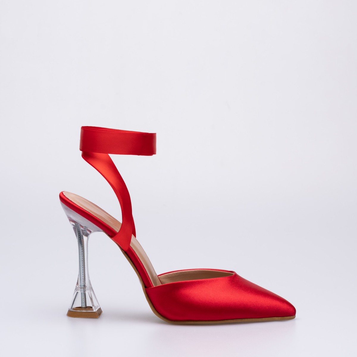 Tanda İnce Yüksek Şeffaf Topuklu Ayakkabı Stiletto Kırmızı