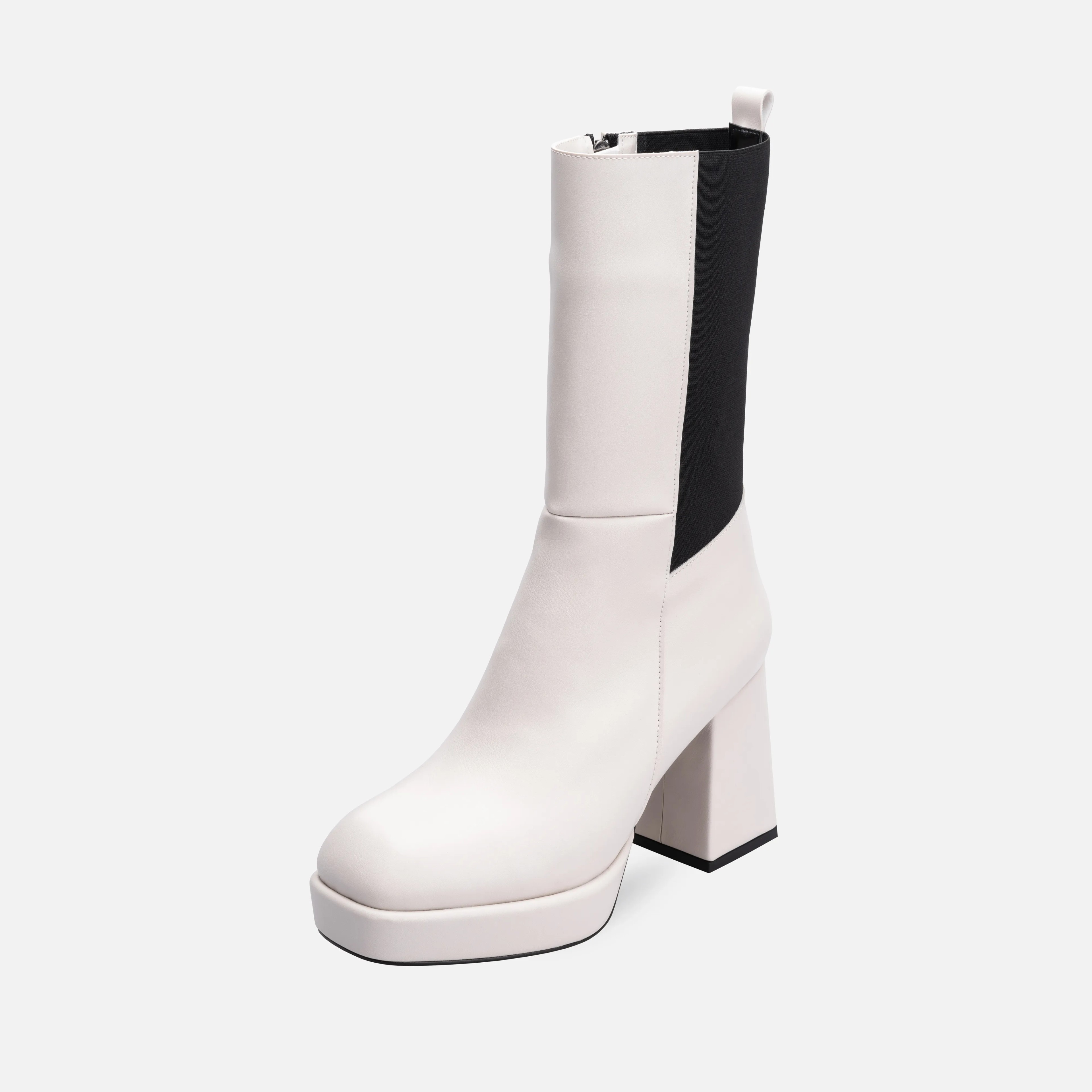 Veronica Lastikli Platform Topuklu Çizme Kırık Beyaz