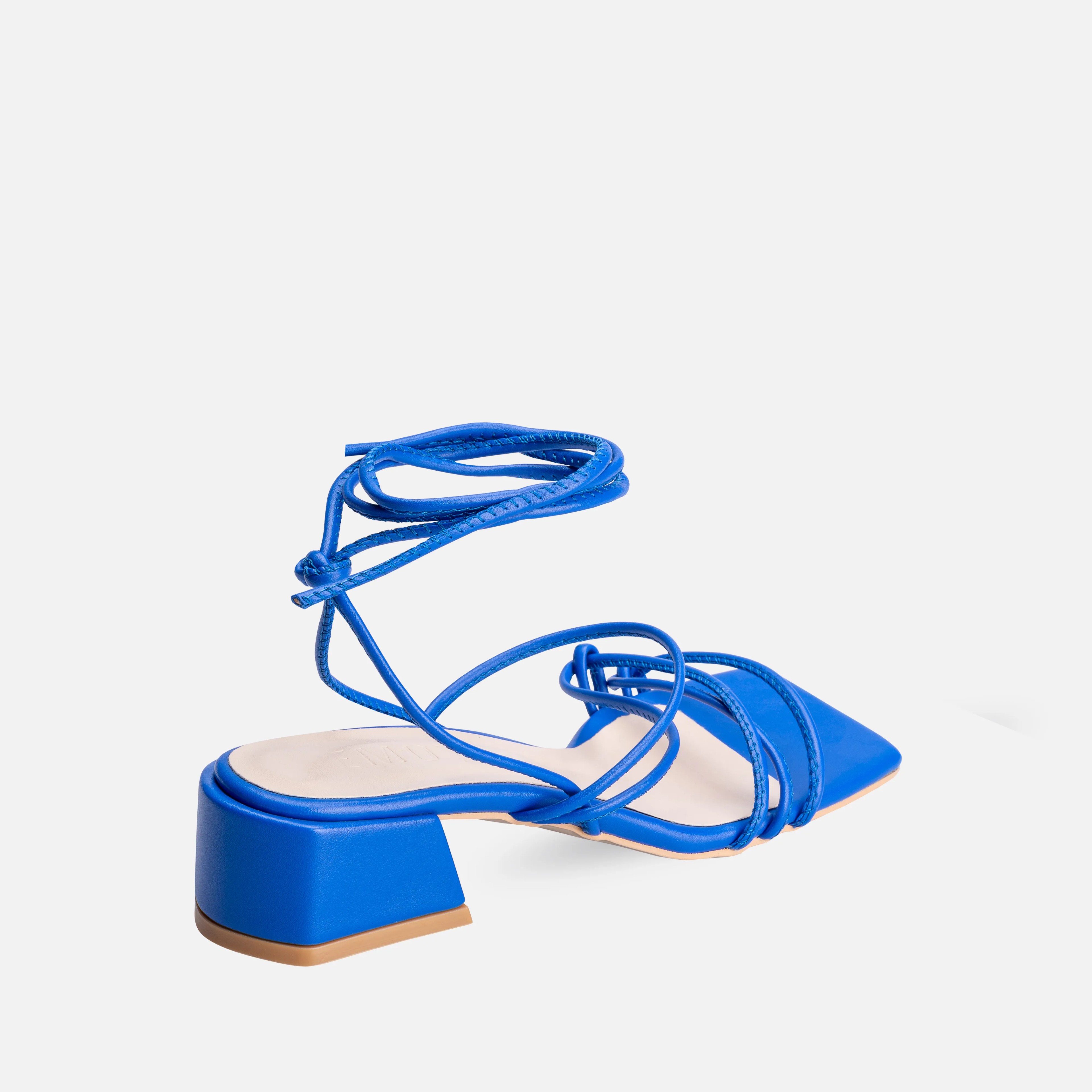 Bağcıklı Kalın Kısa Topuklu Sandalet  - Mavi