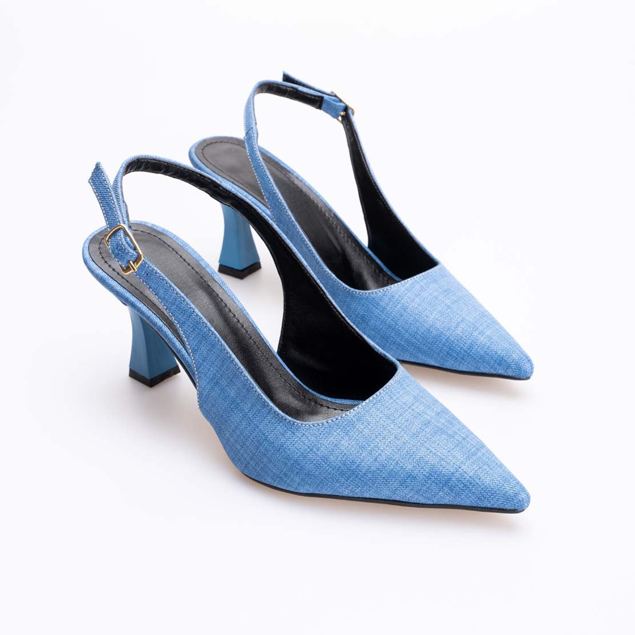 Denim İnce Yüksek Topuklu Stiletto - Mavi