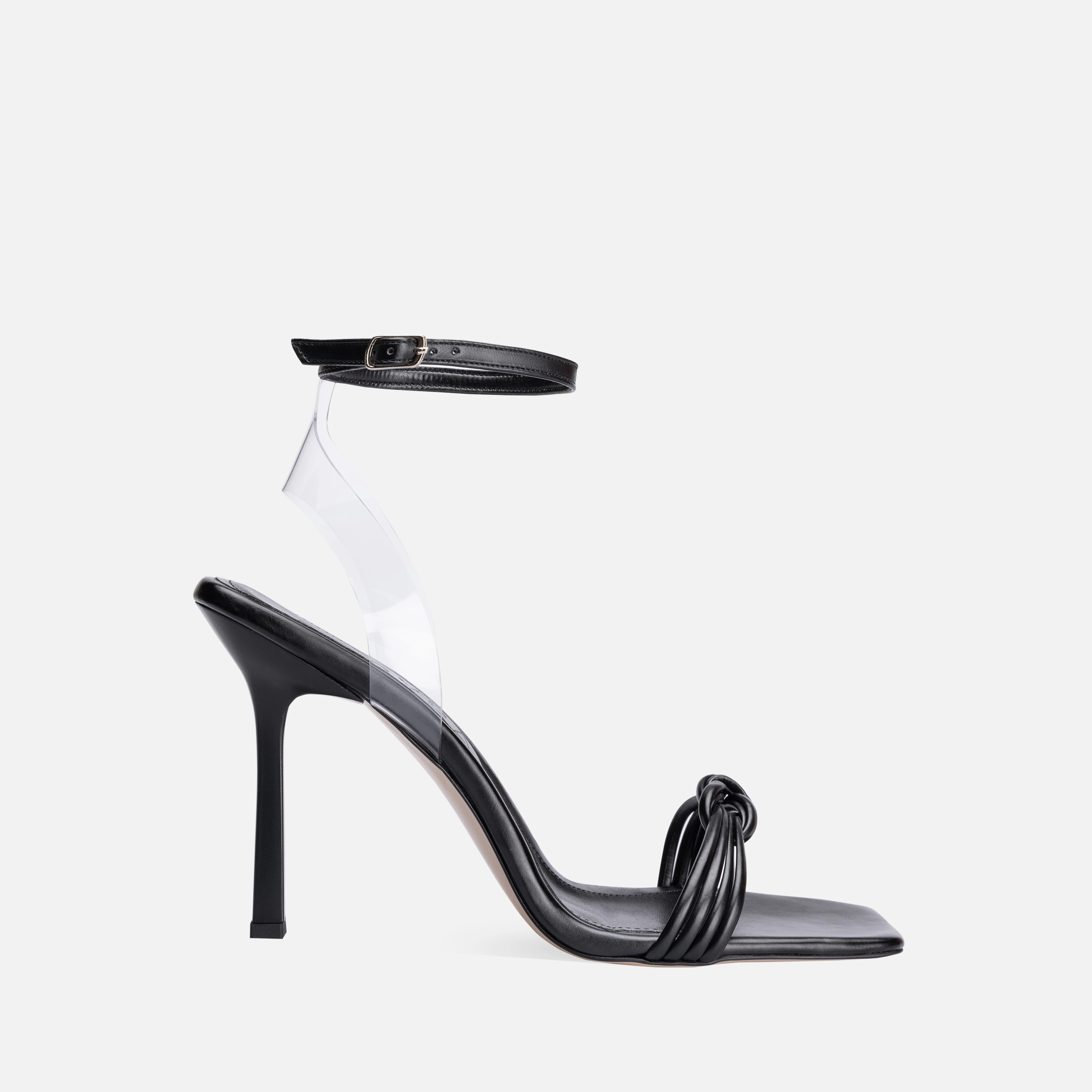 PVC and Faux Leather Thin High-Heeled Shoes - Black