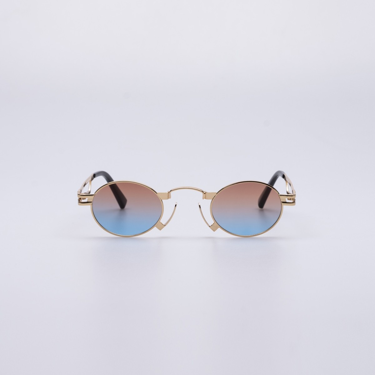 7157 Oval Metal Çerçeve Vintage Güneş Gözlüğü Gold Turuncu-Mavi