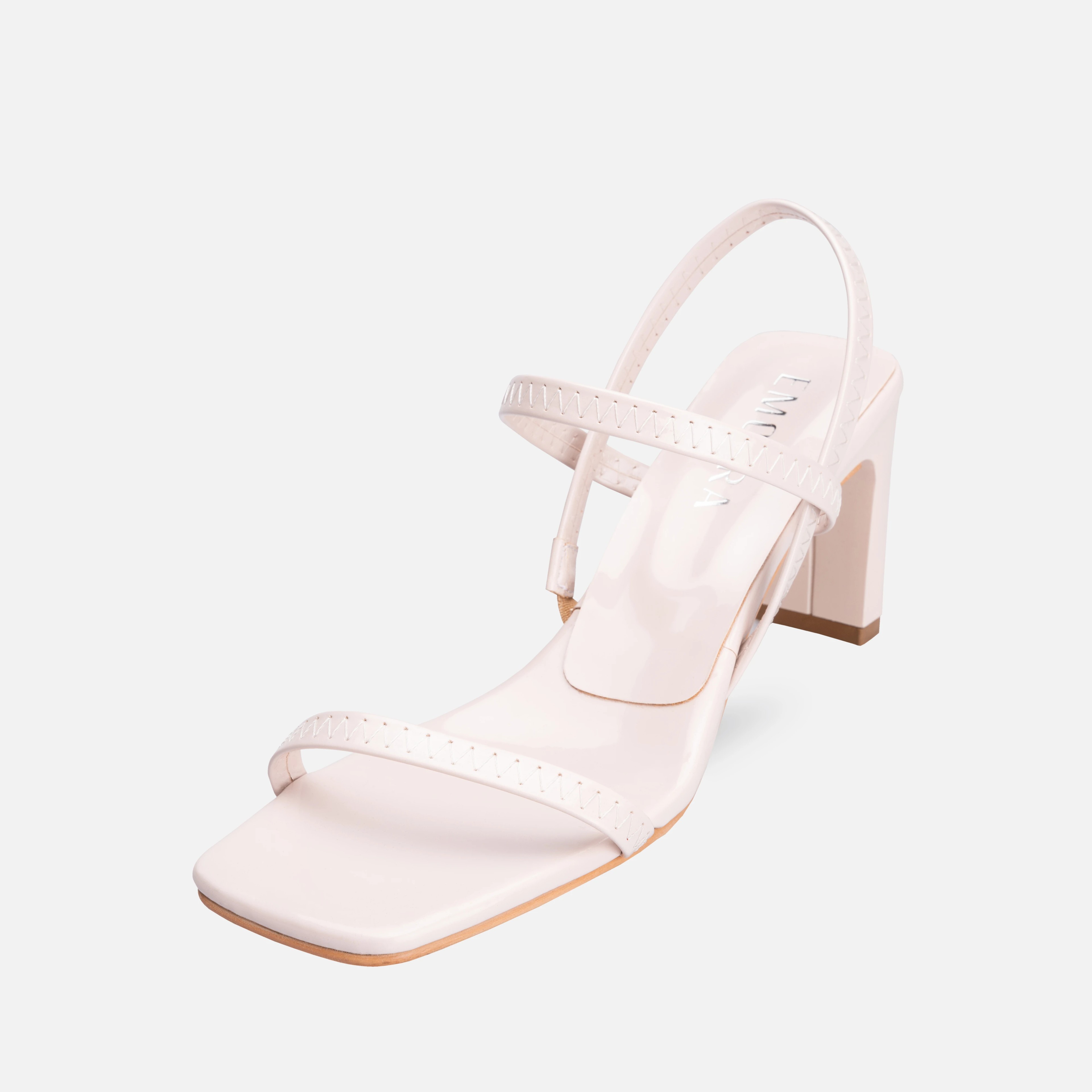 Patent Leather Thick Heeled Shoes - Beige