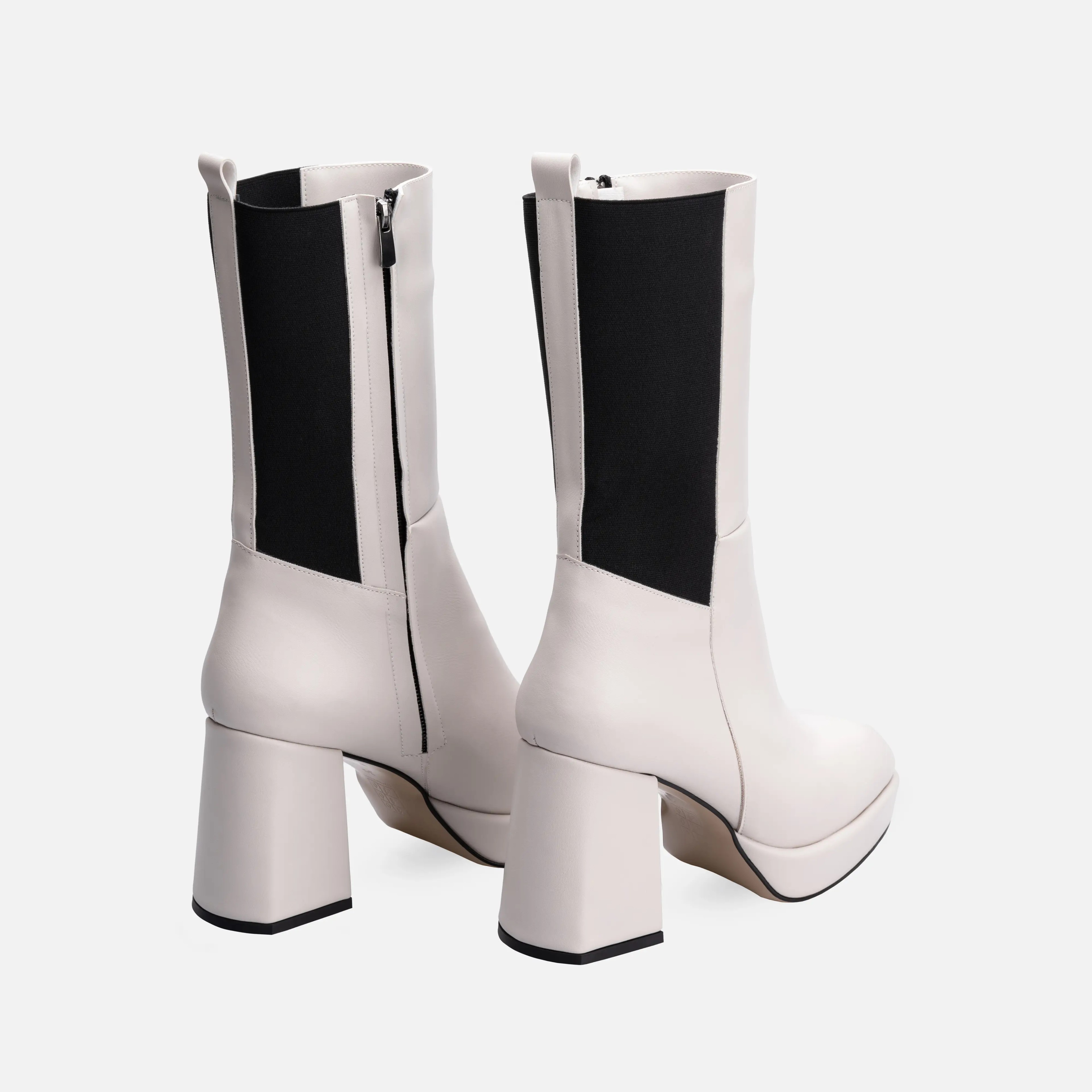 Veronica Elastic Detailed Platform Heeled Mid Boots Off White