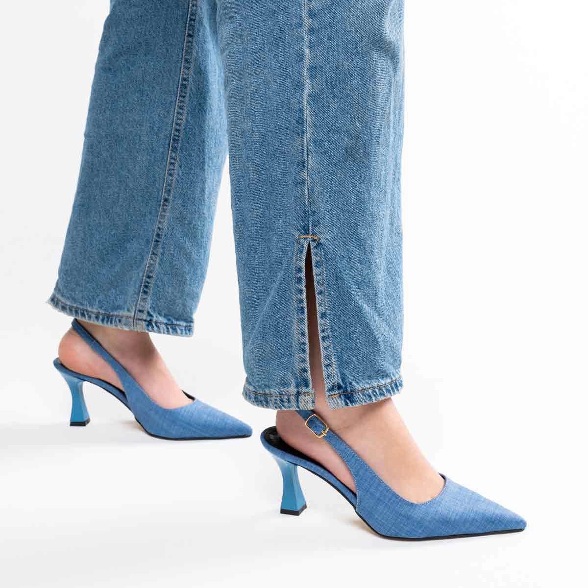 Denim İnce Yüksek Topuklu Stiletto - Mavi