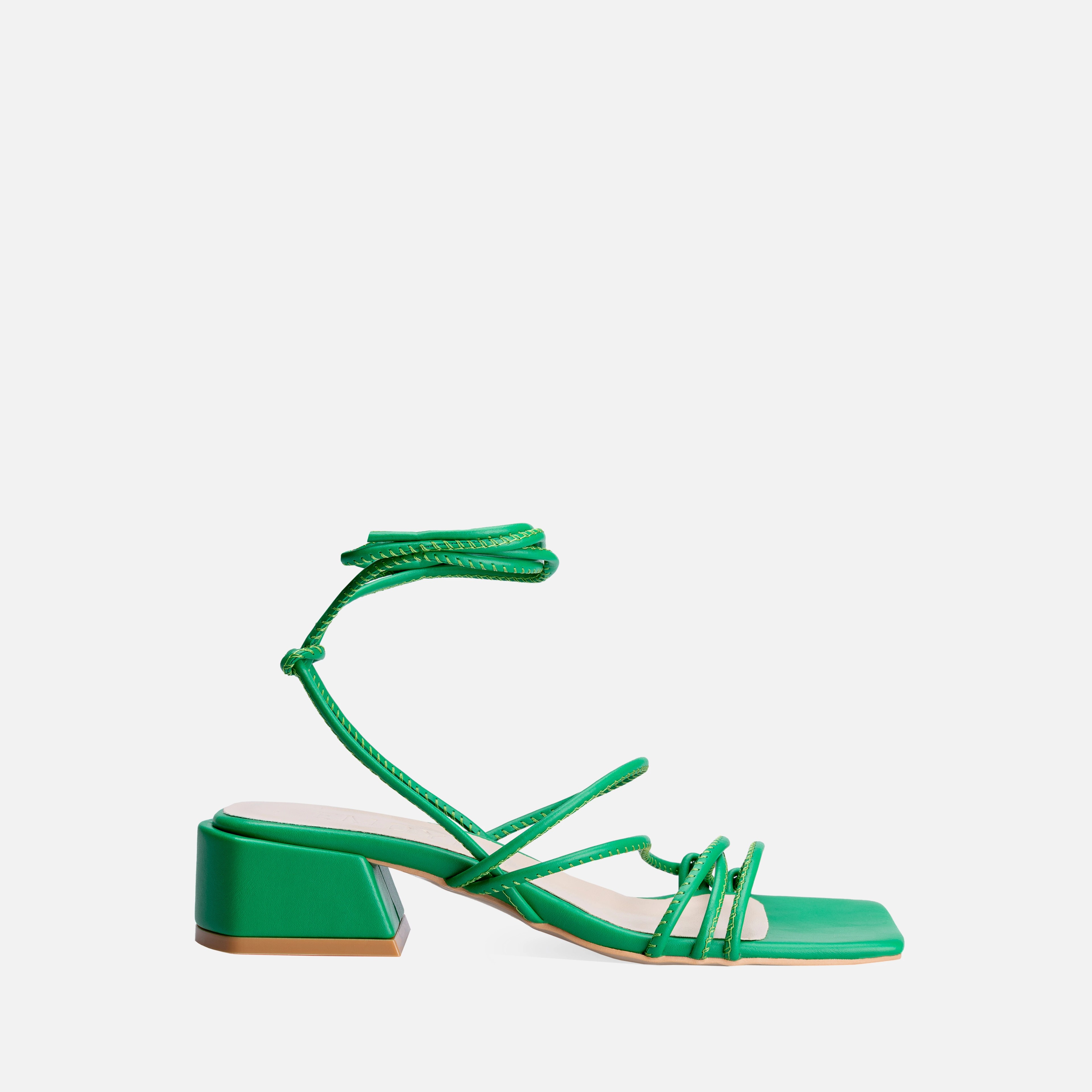 Lace-up Thick Short Heel Sandals - Green
