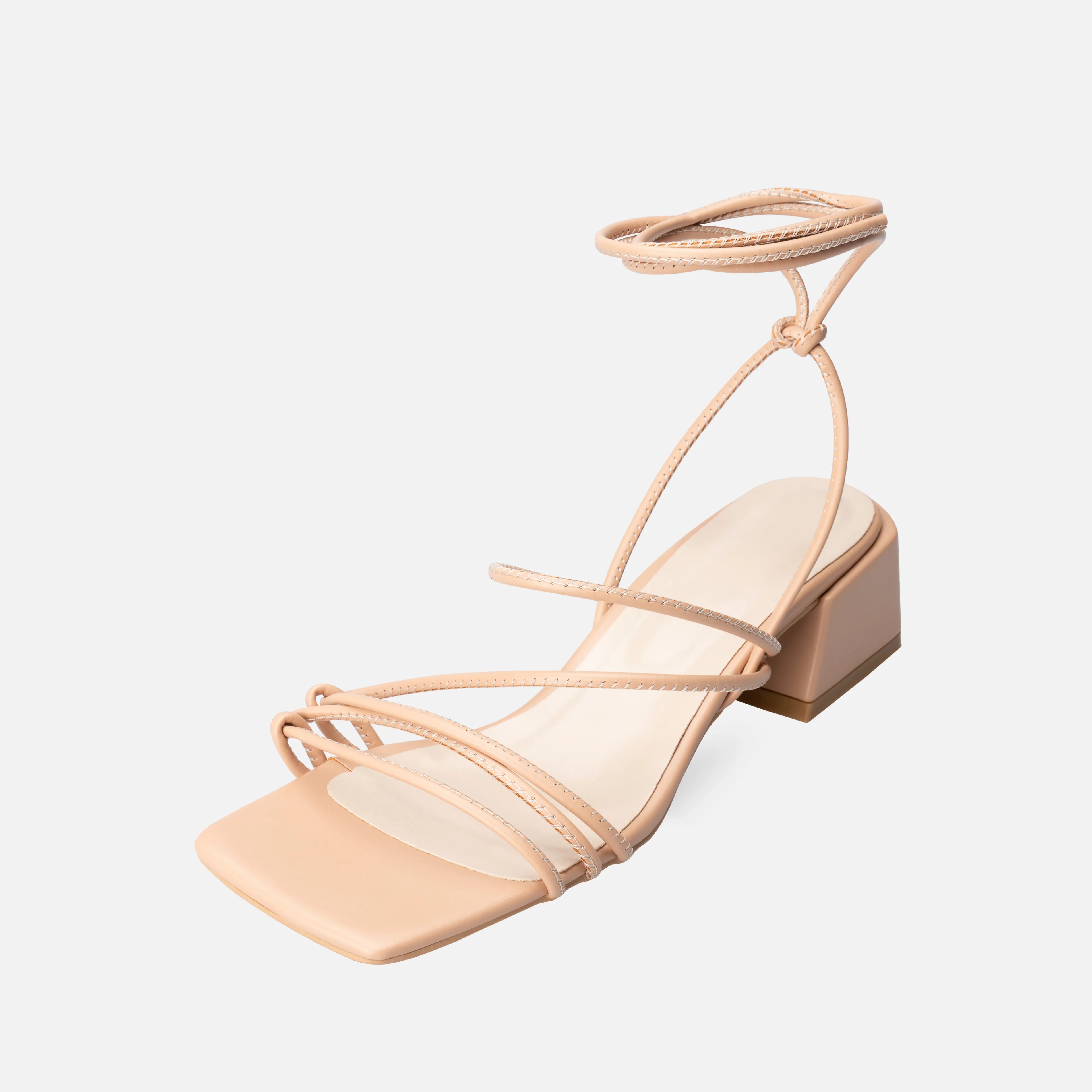 Lace-up Thick Short Heel Sandals - Neutral