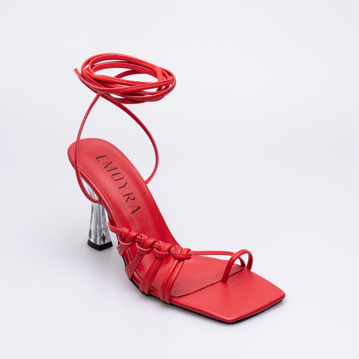 Vera İnce Yüksek Şeffaf Topuklu Ayakkabı Kırmızı