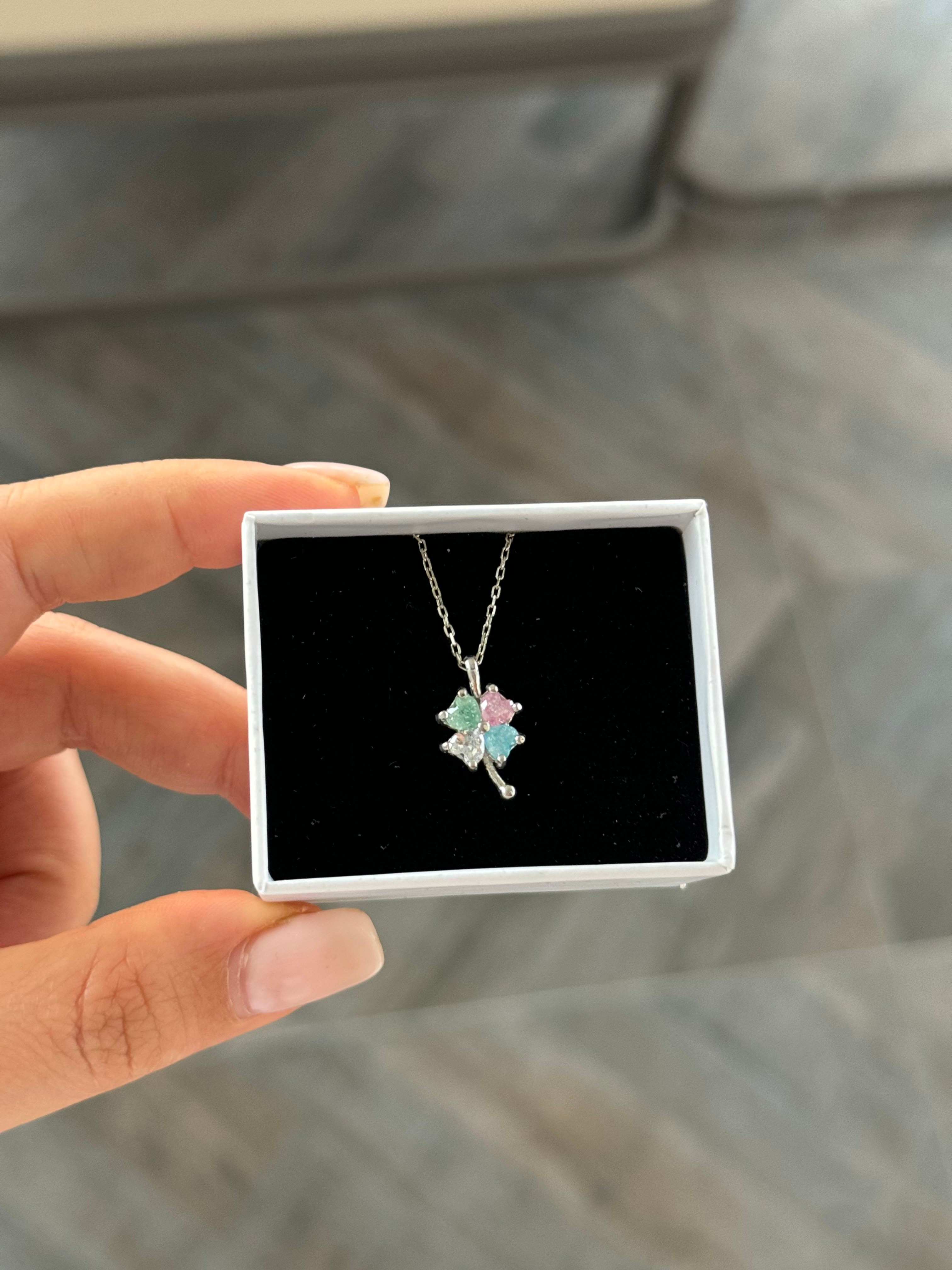 925 Gümüş | Pastel Ton Yonca Kolye