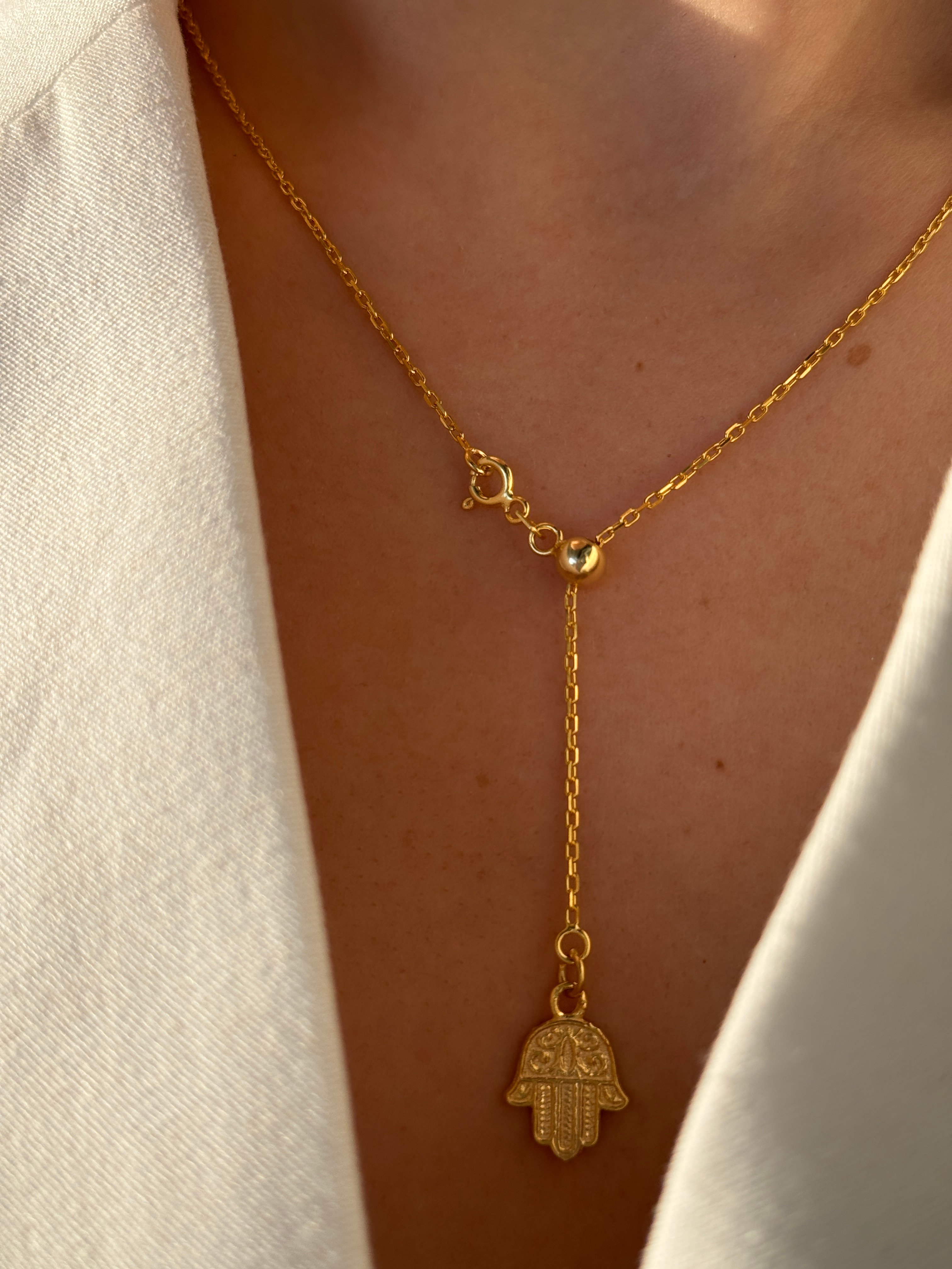 925 Gümüş | Hamsa Figürlü Ayarlanabilir Asansör Zincir Kolye