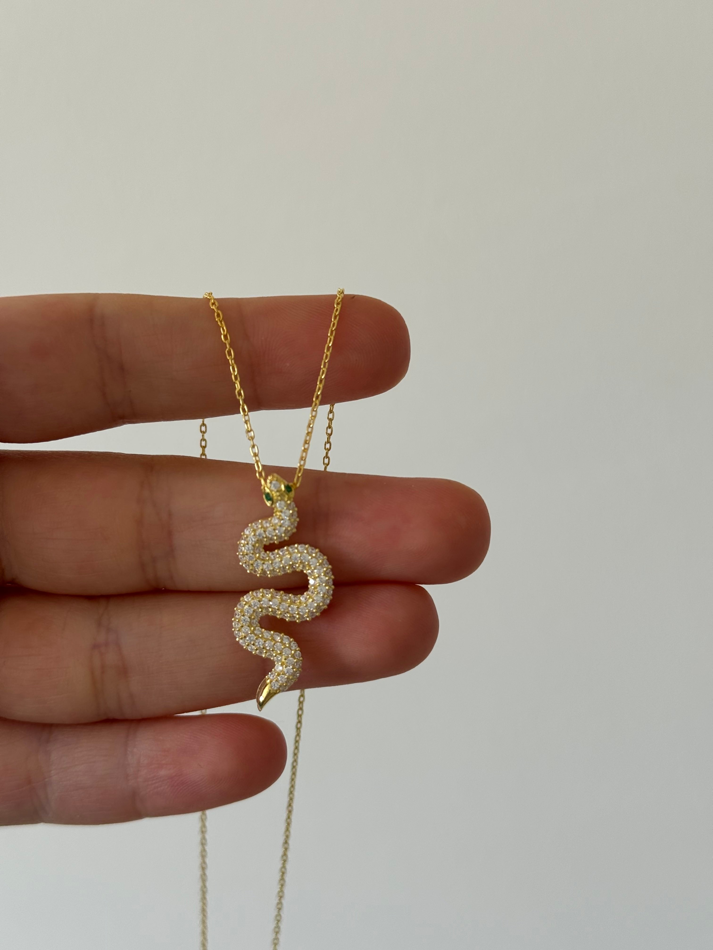 925 Gümüş | Taşlı Bold Yılan Kolye
