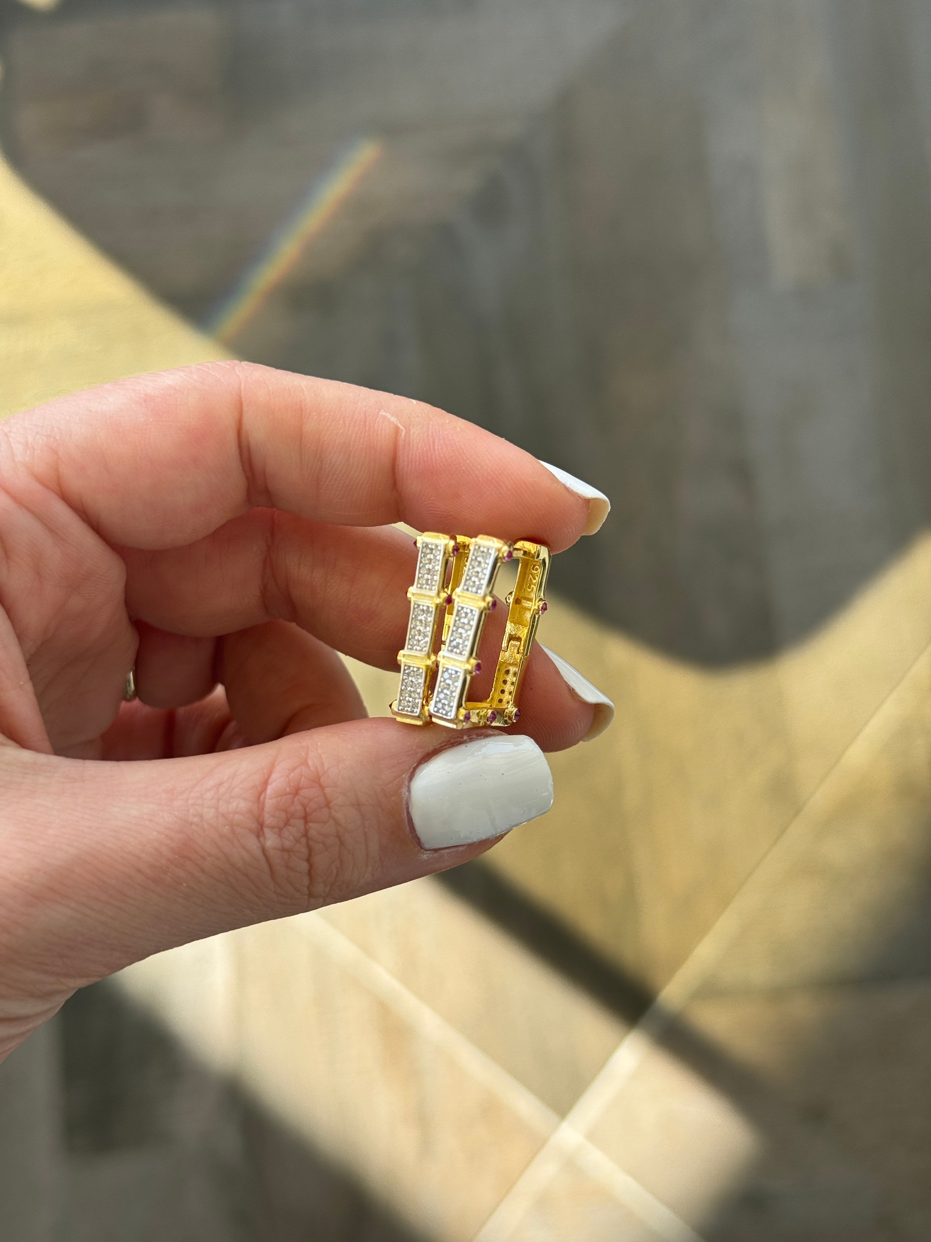 925 Gümüş | Tasarım Diamond Kesim Köşeli Küpe ( Serenay Küpesi )
