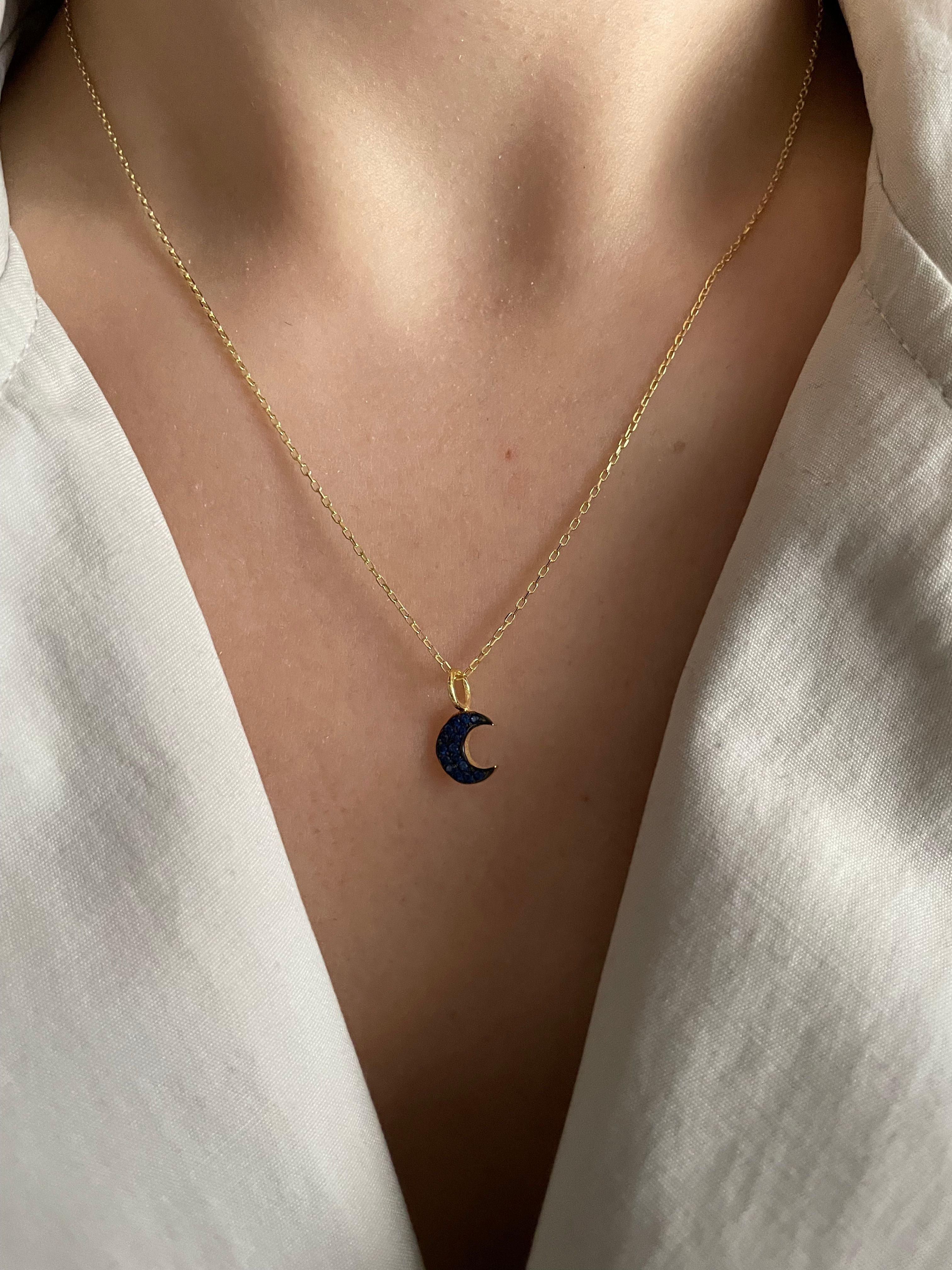 925 Gümüş | Mavi Taşlı Ay Kolye