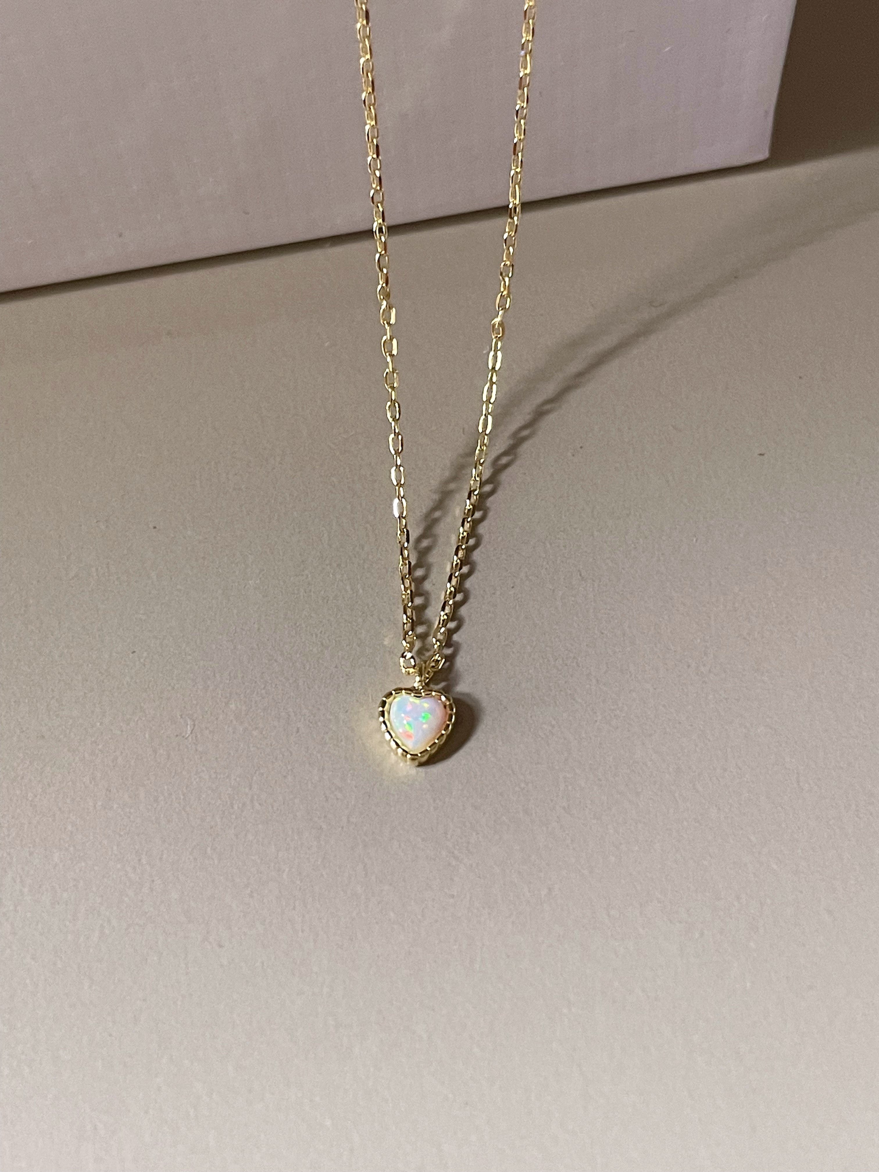 925 Gümüş | Mini Opal Taşlı Kalp Kolye