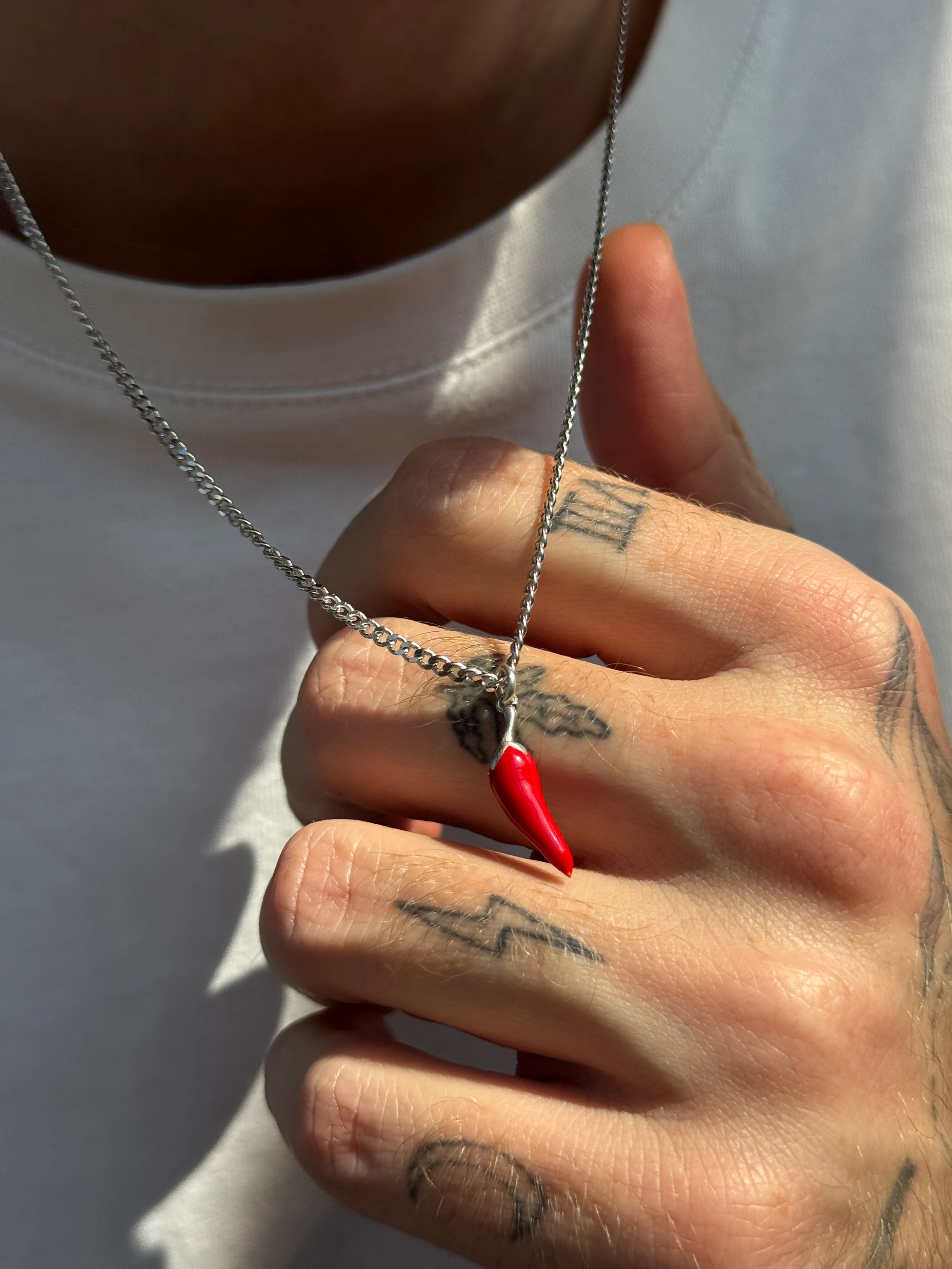 925 Gümüş | Erkek Kırmızı Biber Kolye / Şans, Bereket Kolyesi