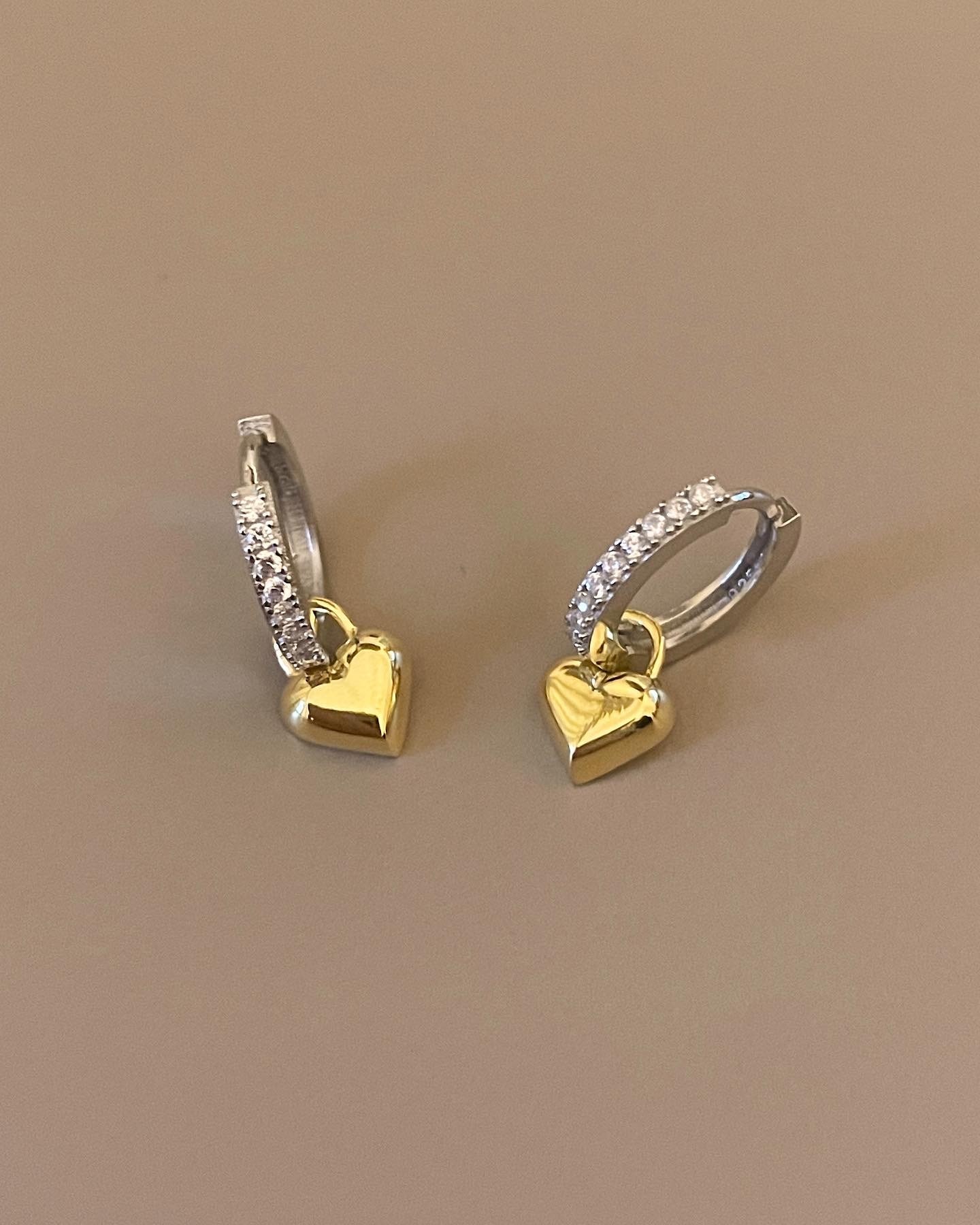 925 Gümüş | Gold/Silver Mix Kalp Küpe