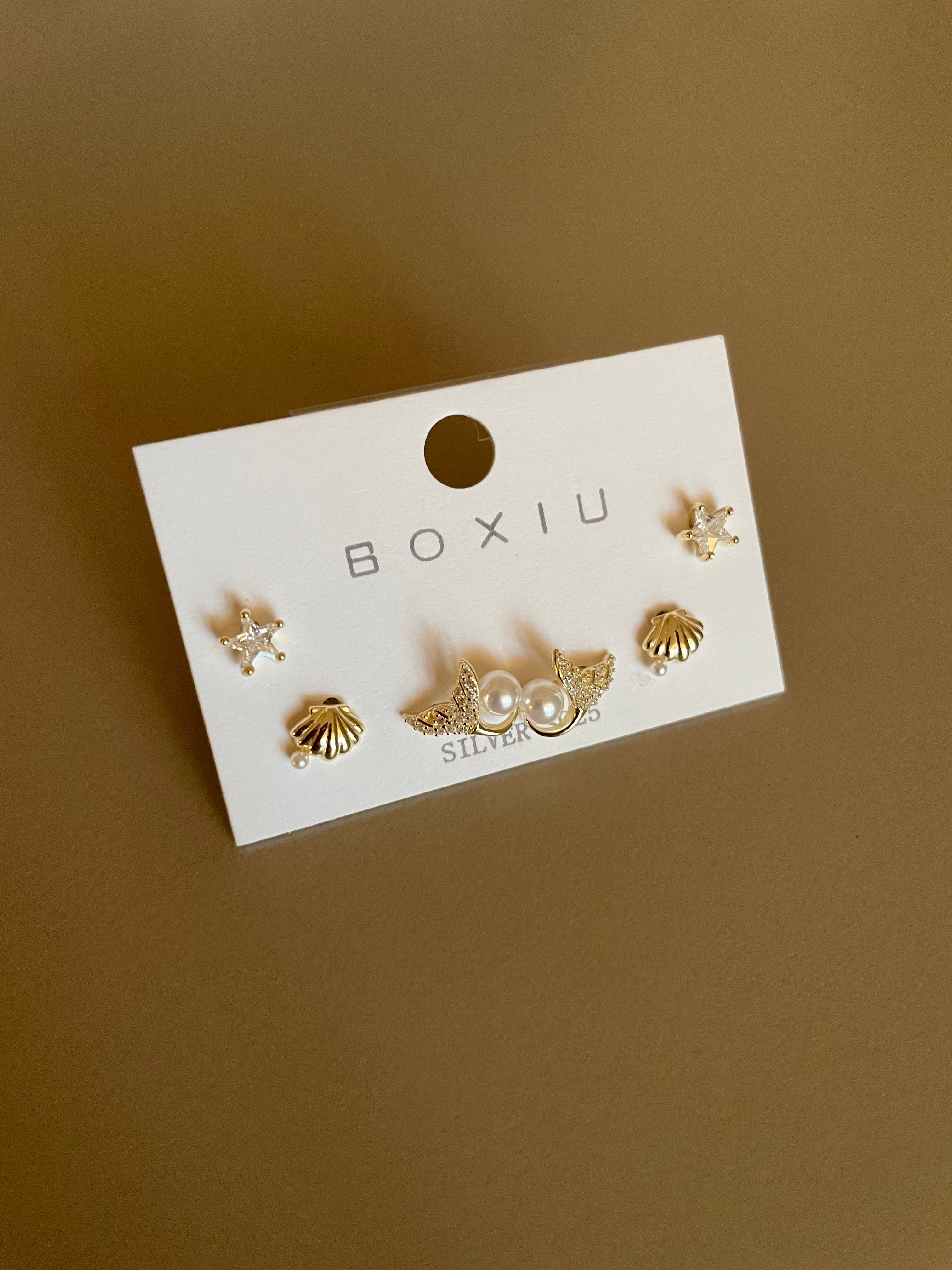 925 Gümüş | İthal Üçlü Set "Seashell" Küpe 