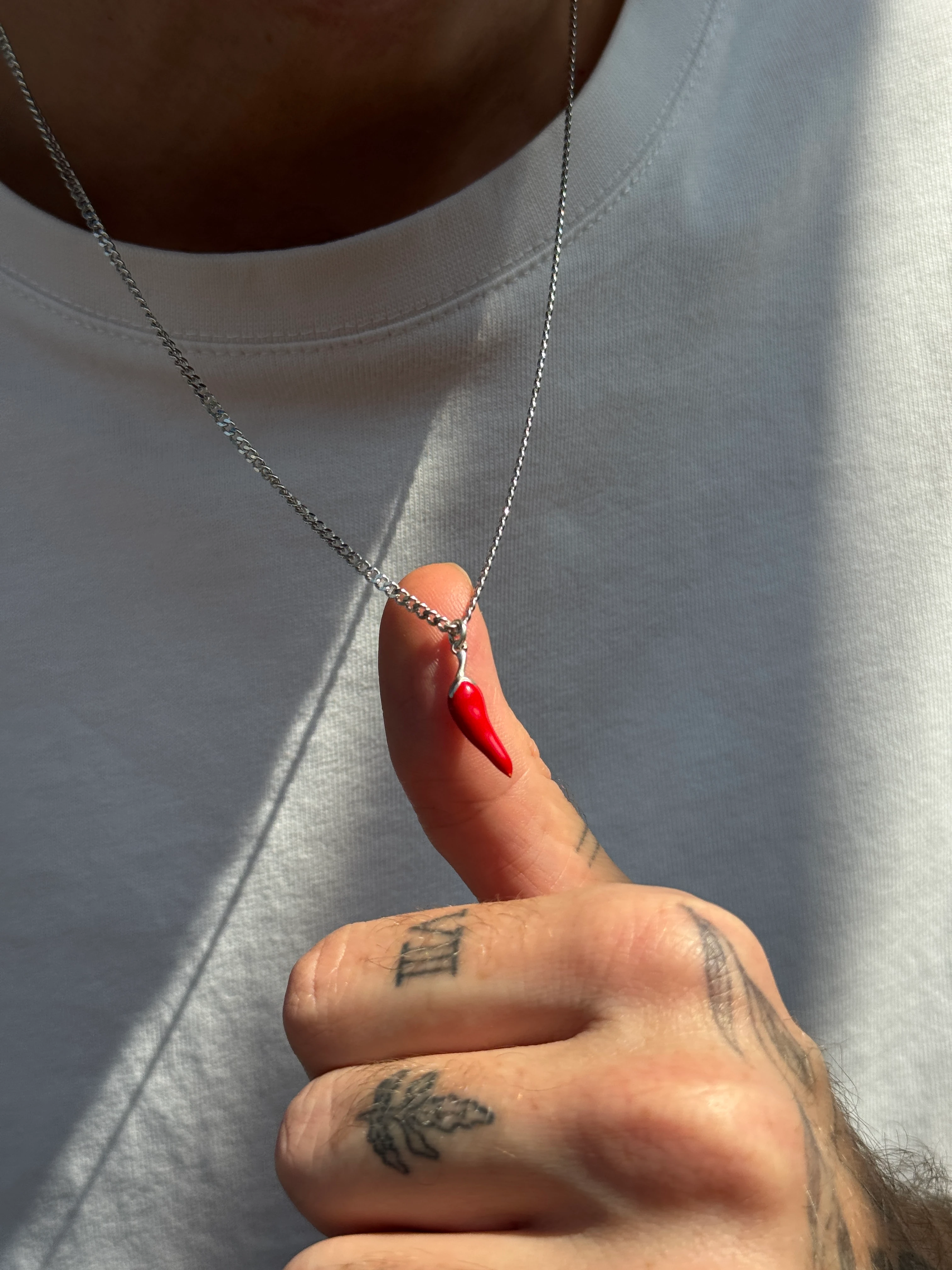 925 Gümüş | Erkek Kırmızı Biber Kolye / Şans, Bereket Kolyesi