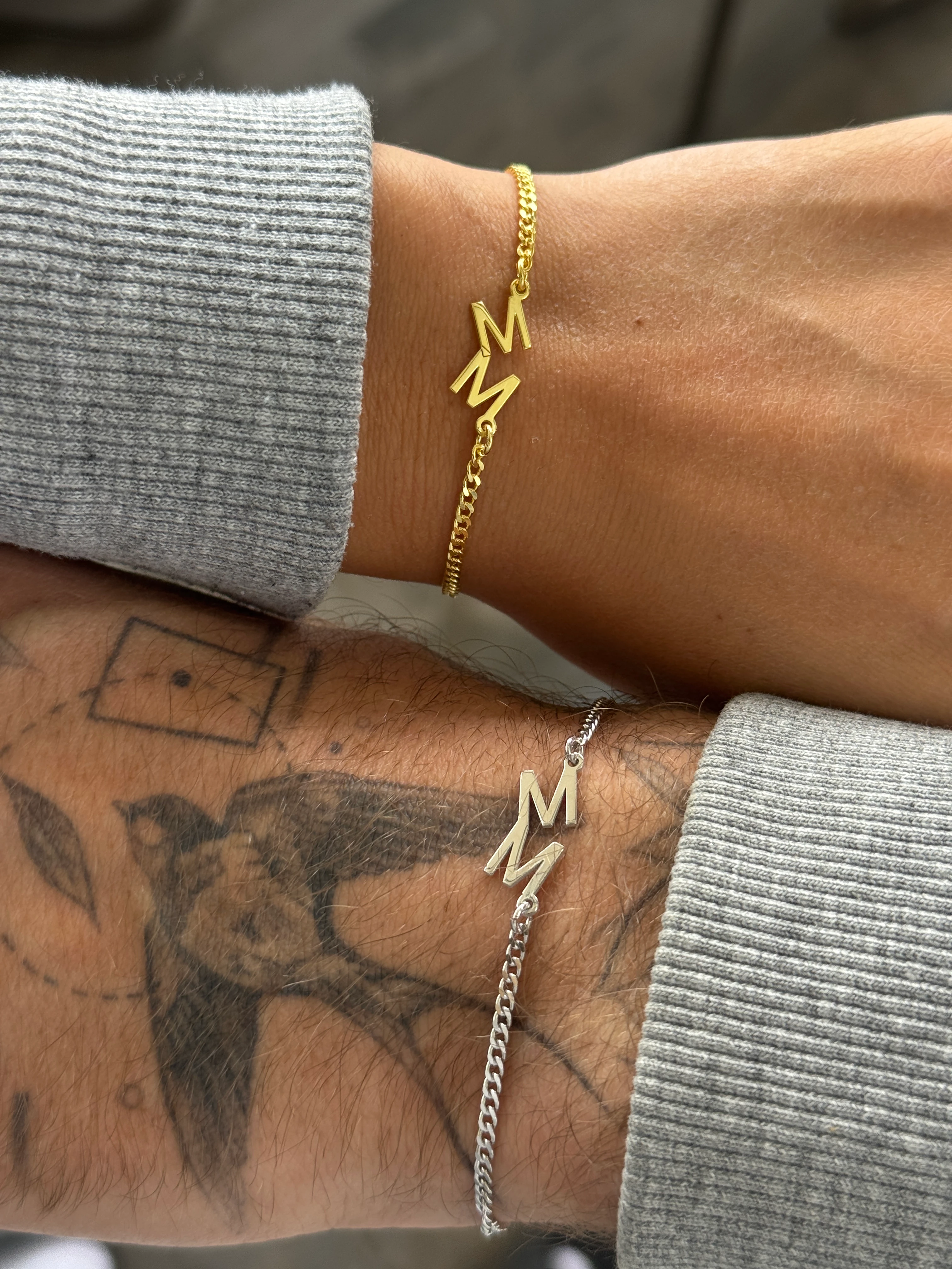 925 Gümüş | İç İçe Geçmeli Harf Gurmet Bileklik (Çift)