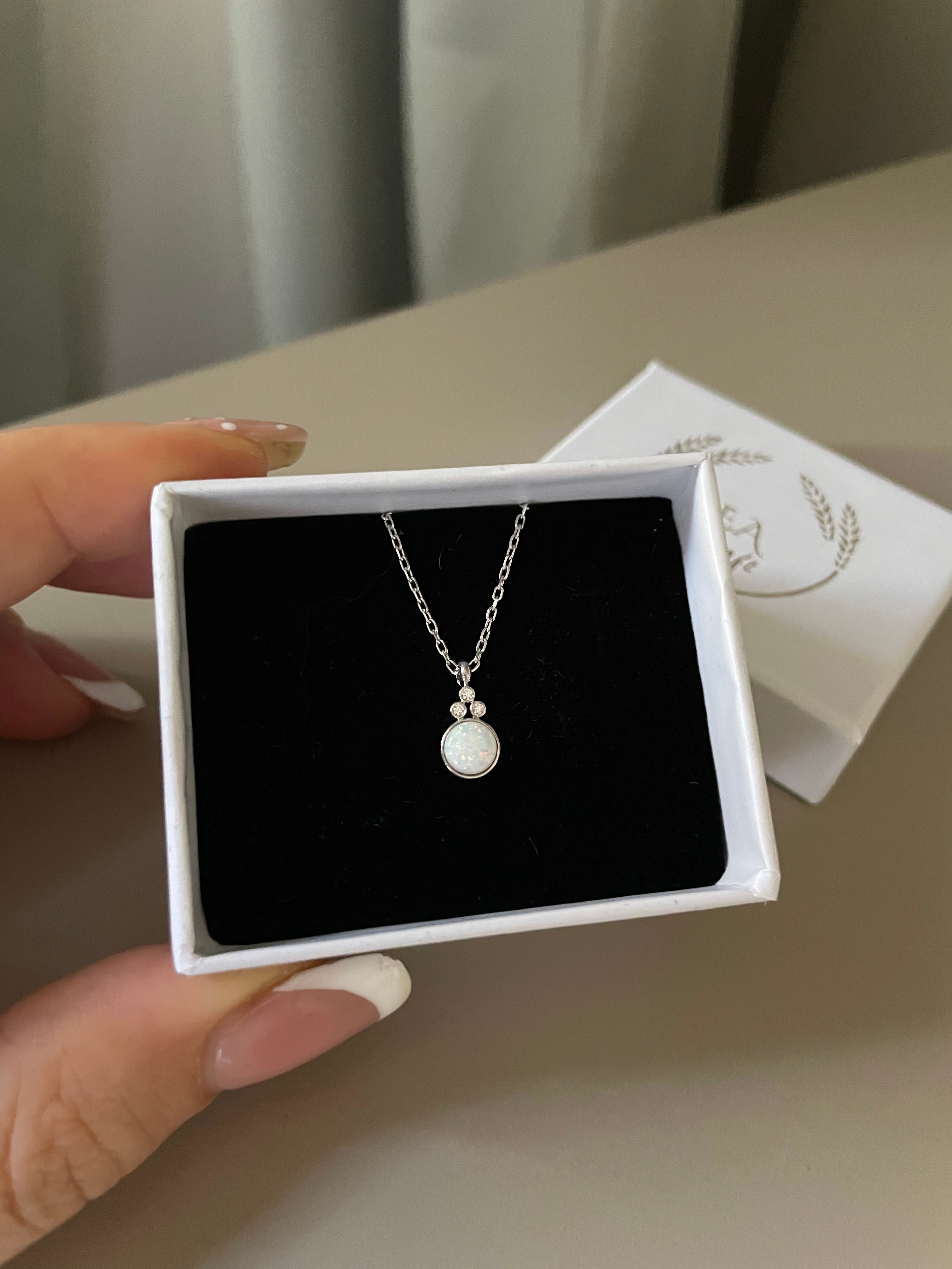 925 Gümüş | Yuvarlak Opal Kolye