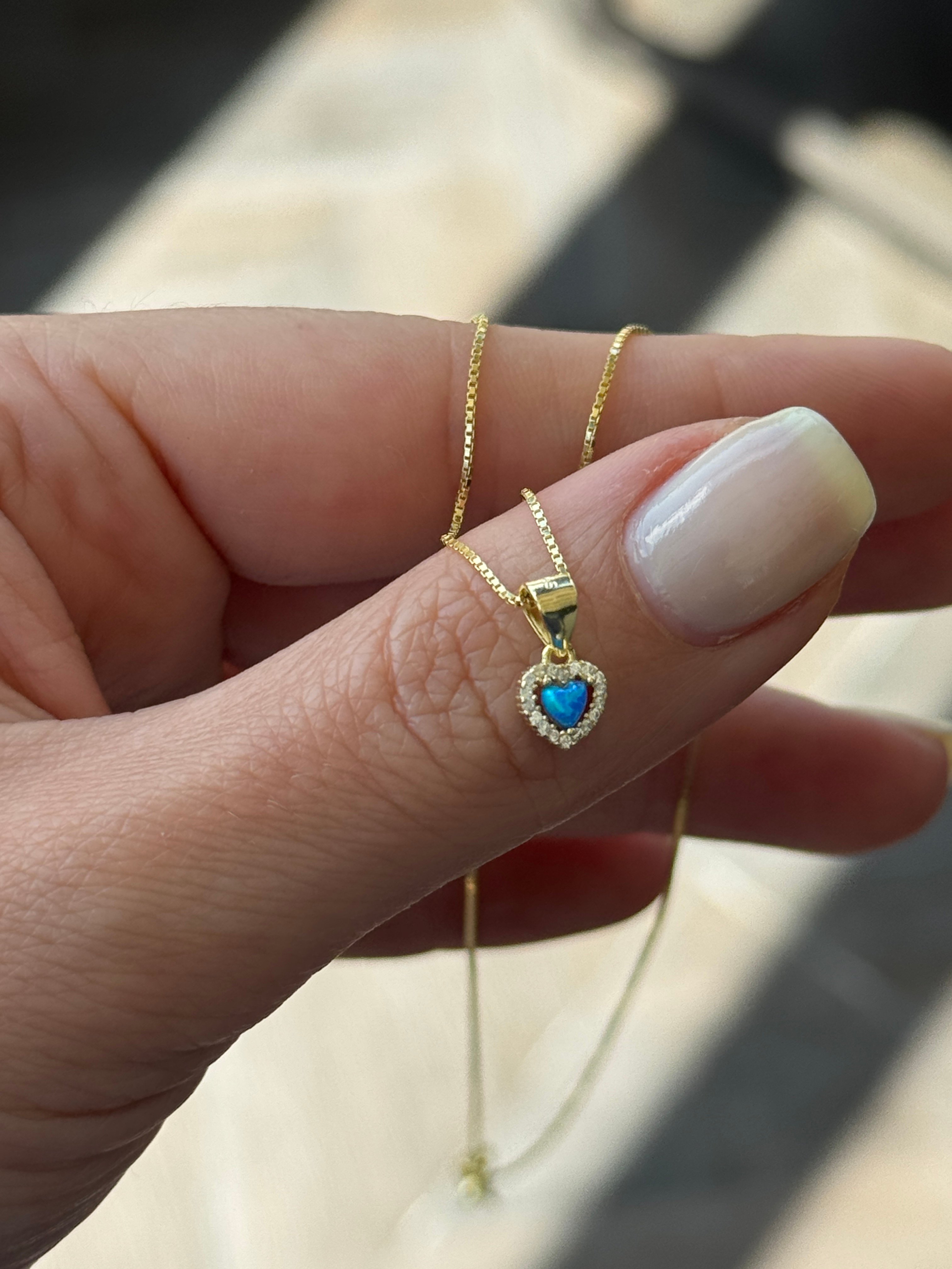 925 Gümüş | İthal Mavi Opal Kalp Kolye