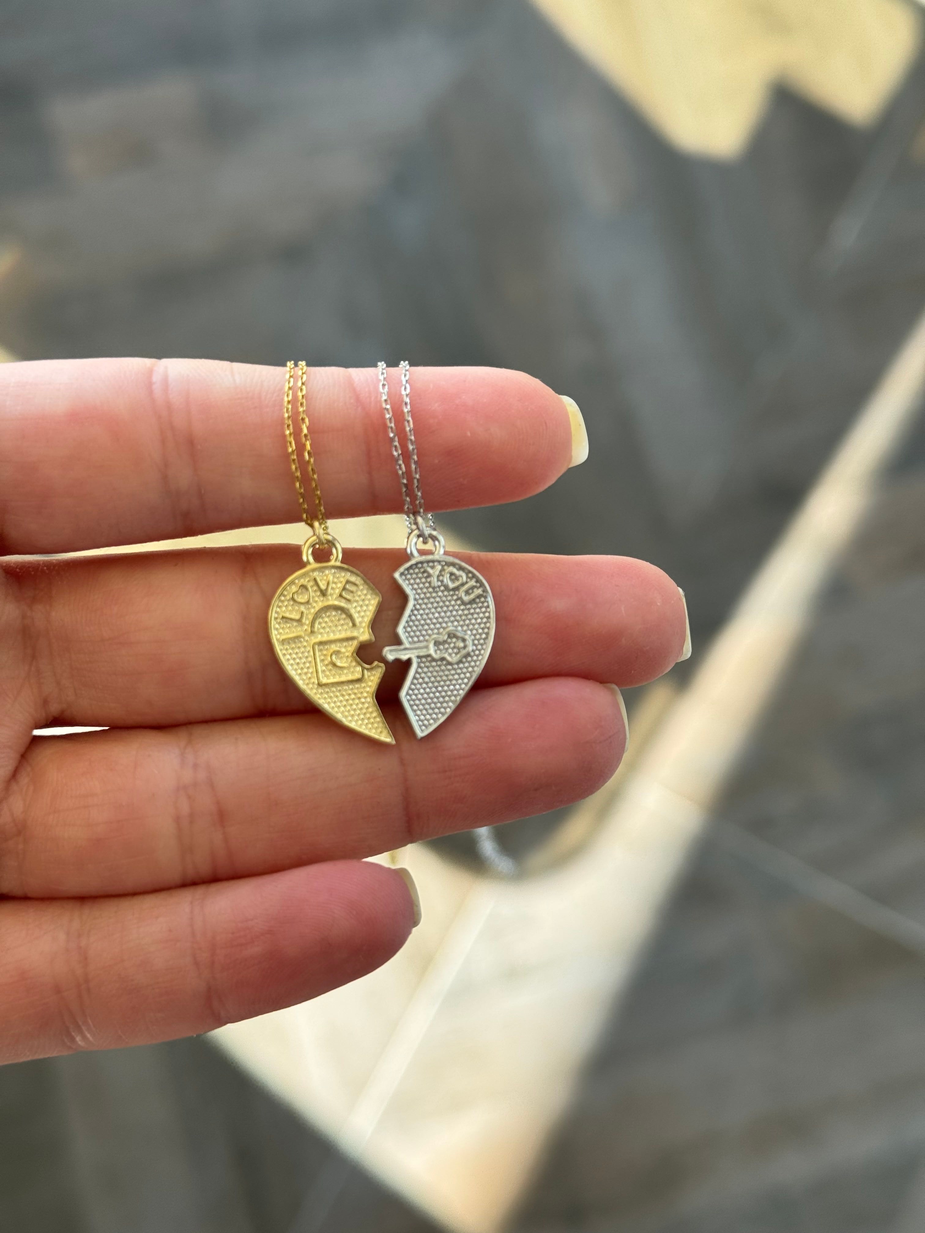 925 Gümüş | ''LOVE YOU'' Yazılı Çift Kolyesi