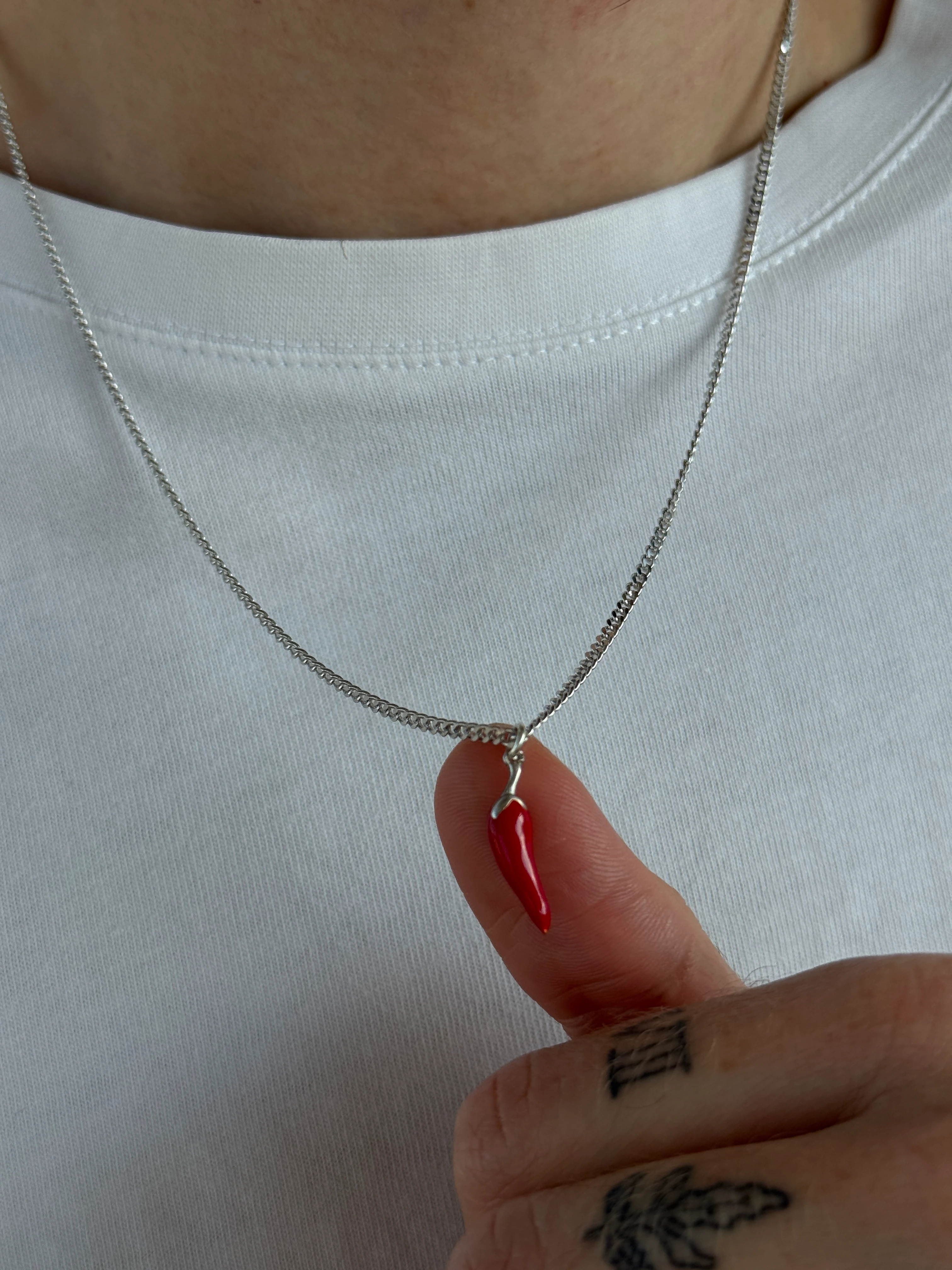 925 Gümüş | Erkek Kırmızı Biber Kolye / Şans, Bereket Kolyesi