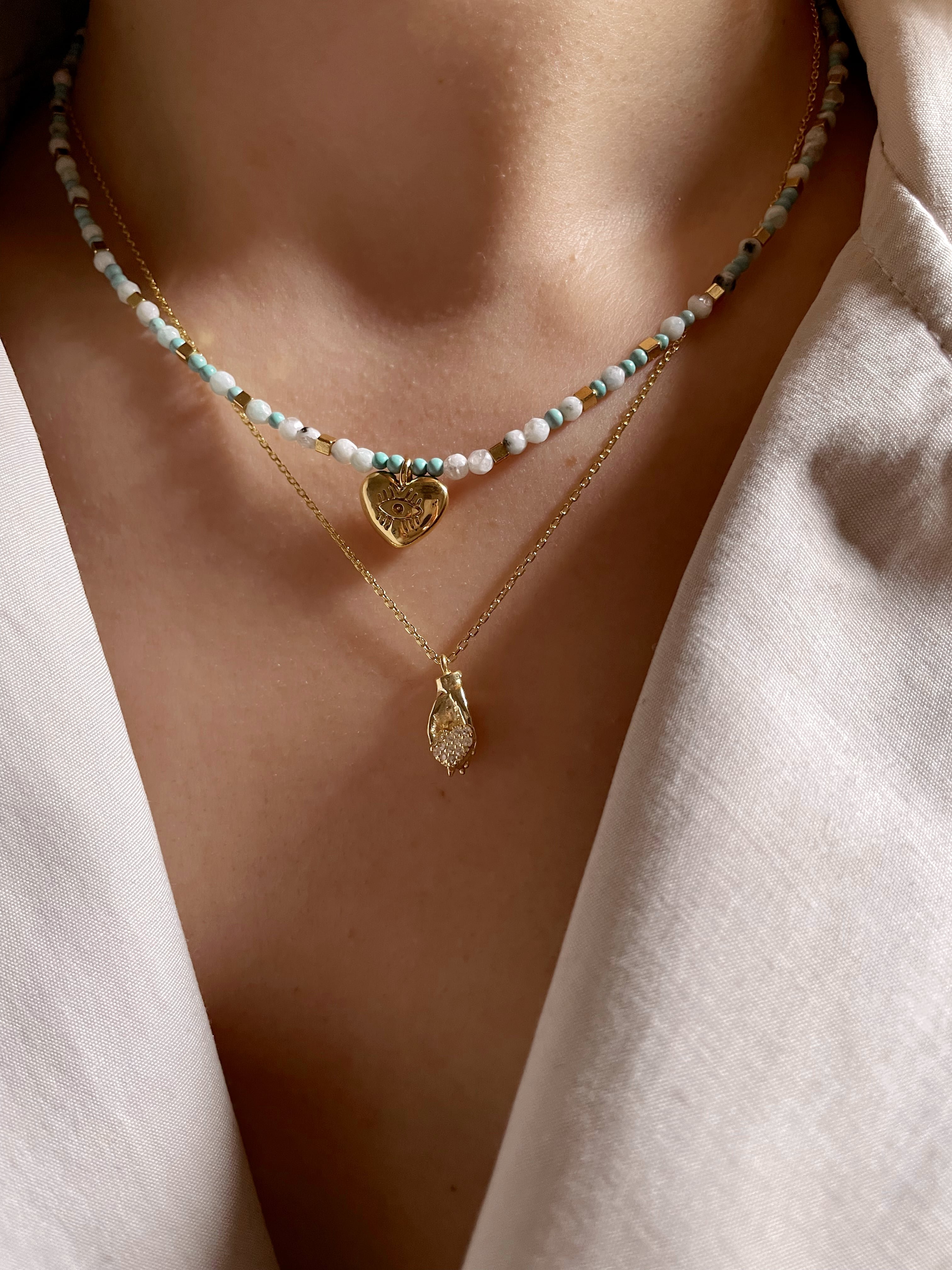 925 Gümüş | ''Holding Love'' Mini El Kolye