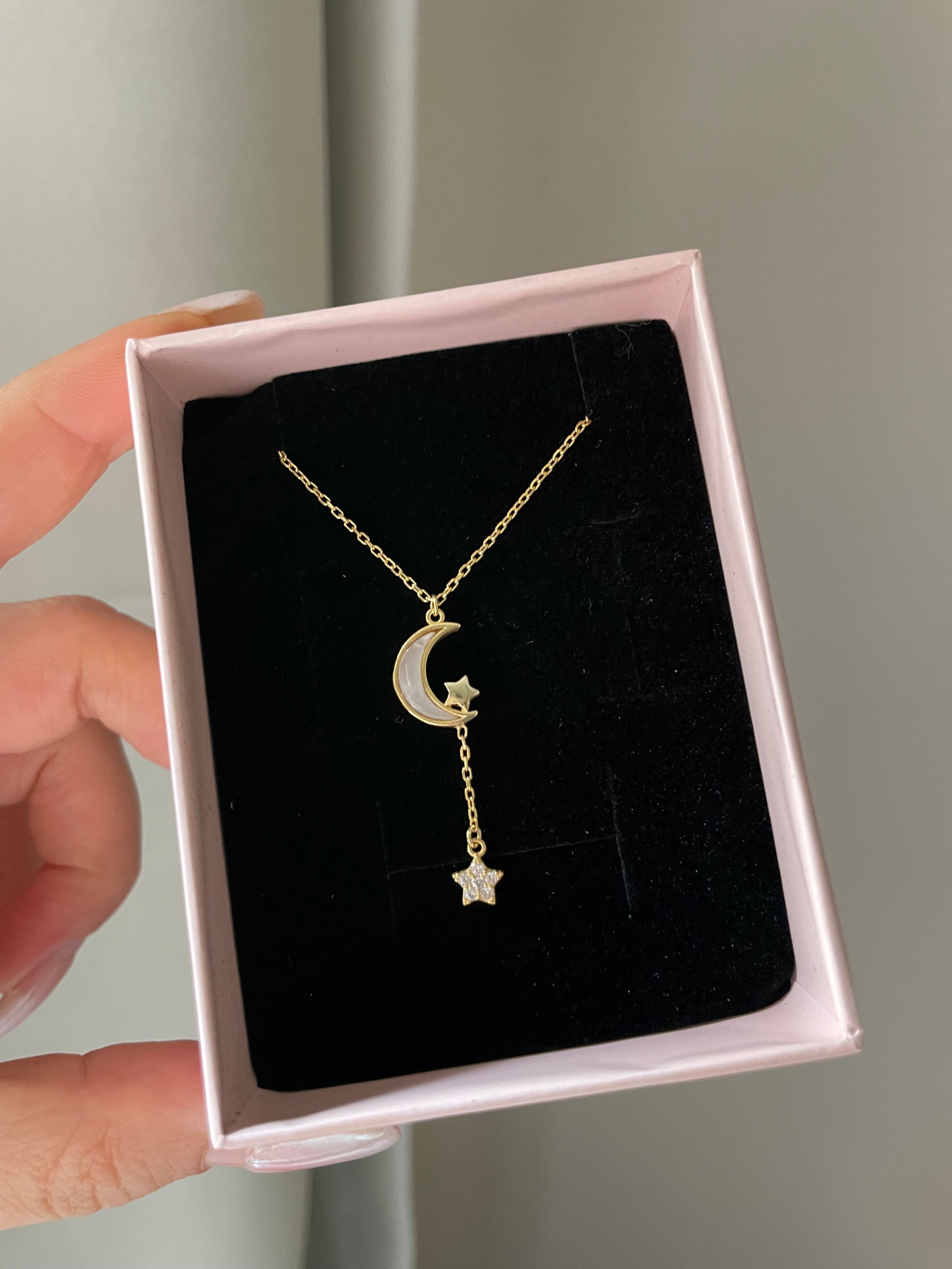 925 Gümüş | Yıldız Sallantılı Ay Kolye