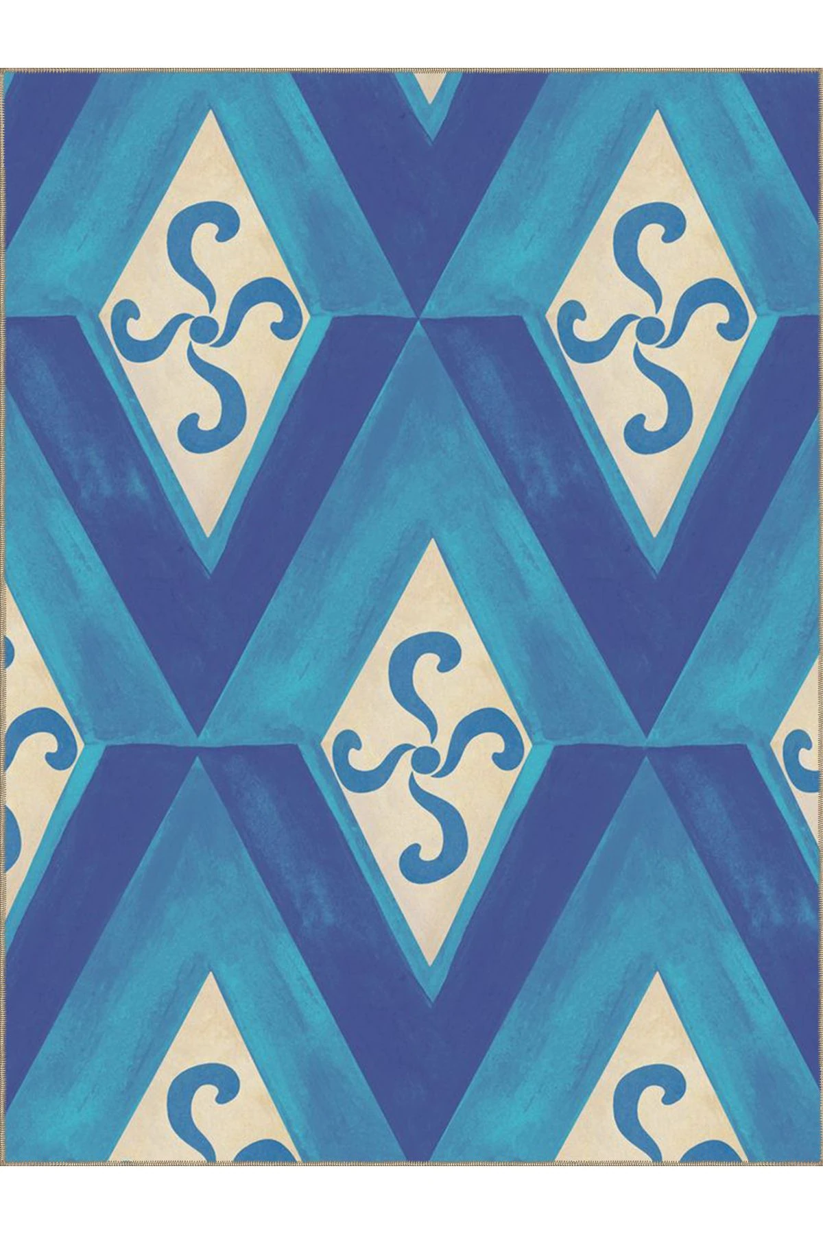 Emre Koleksiyonu Mavi Temalı Geometrik X Desenli Dokuma Taban Modern Dekoratif Halı 44