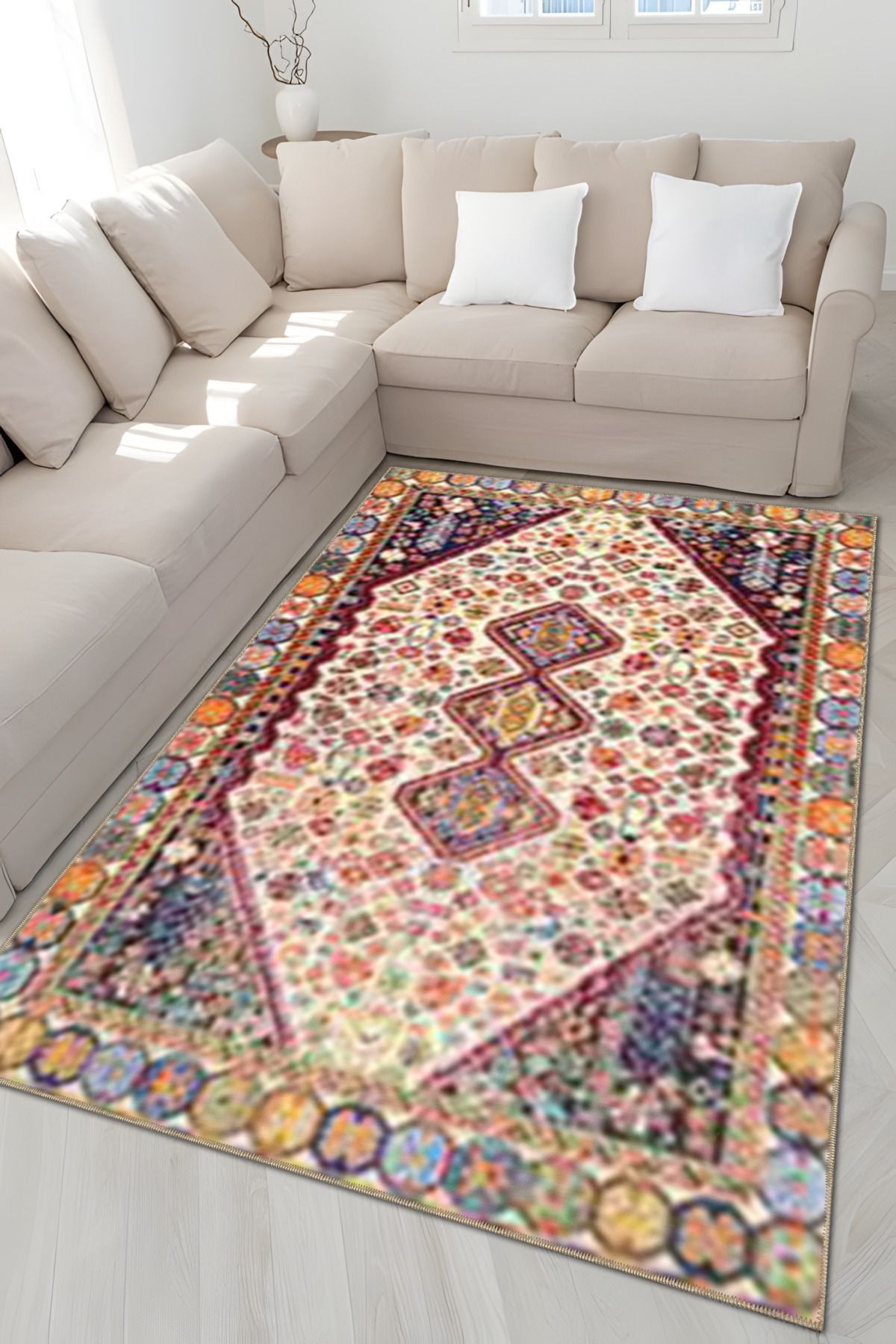 Çok Renkli Geleneksel Motif Etnik Desenli Vintage Dekoratif Halı 5051
