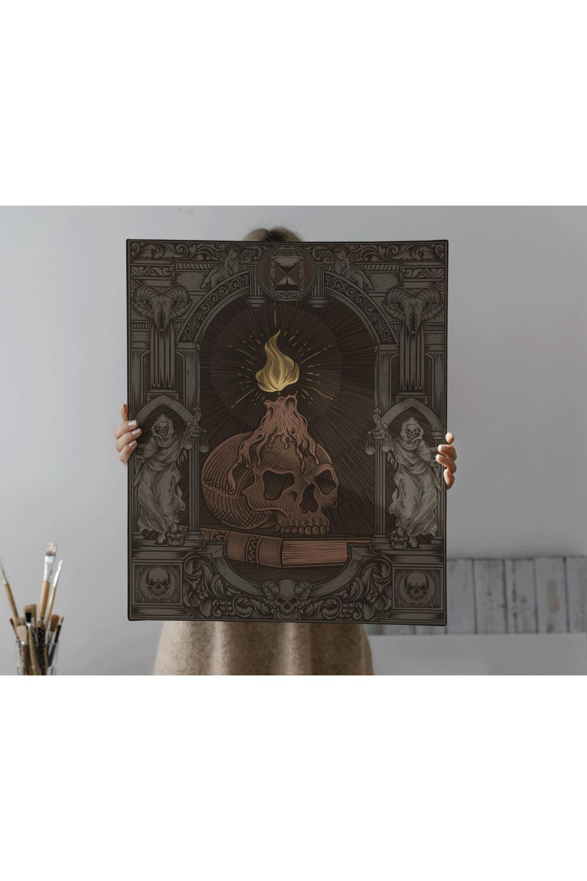 Kanvas Tablo Tarot Kart Şeytan Ve İncil Temalı