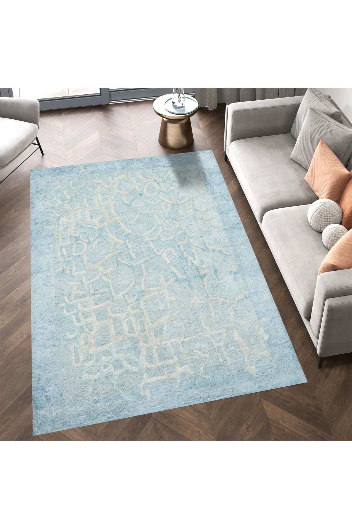 Aysu Koleksiyonu Çok Renkli Mavi Soyut Desenli Dokuma Taban Modern Dekoratif Halı aysu40