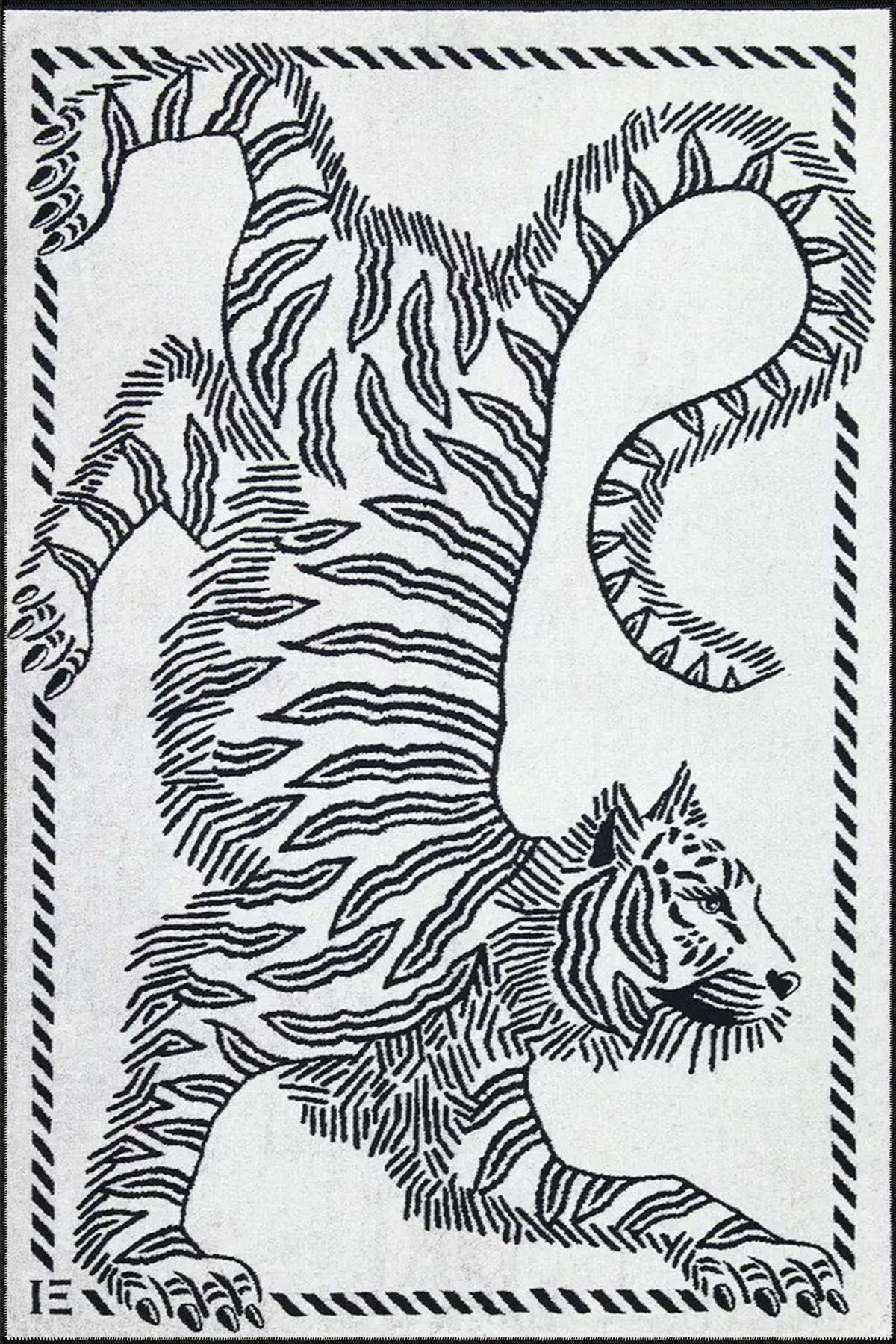 Gri Tonlarında Kaplan Desenli Dokuma Taban Halı miravip539