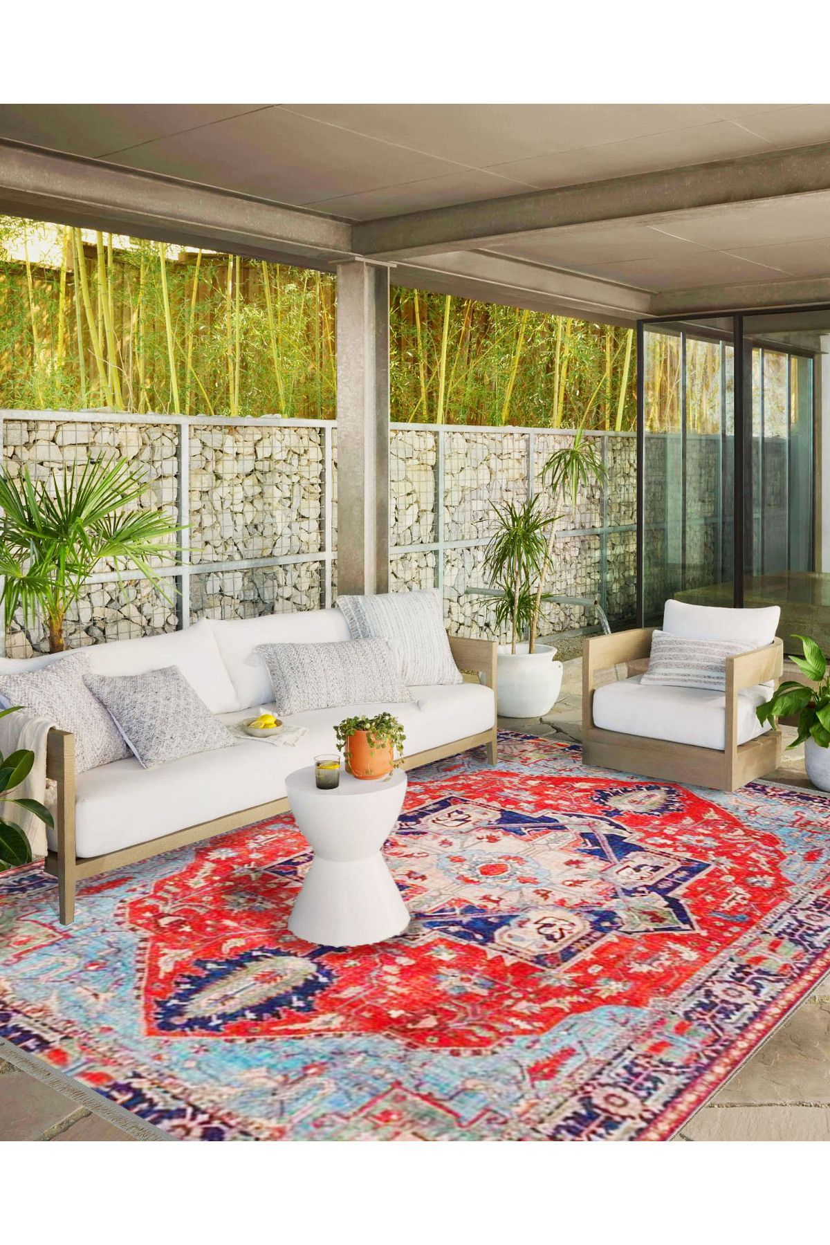 Alya Koleksiyonu Mavi Kırmızı Etnik Desenli Eskitme Görünümlü Dokuma Taban Dekoratif Halı alya11