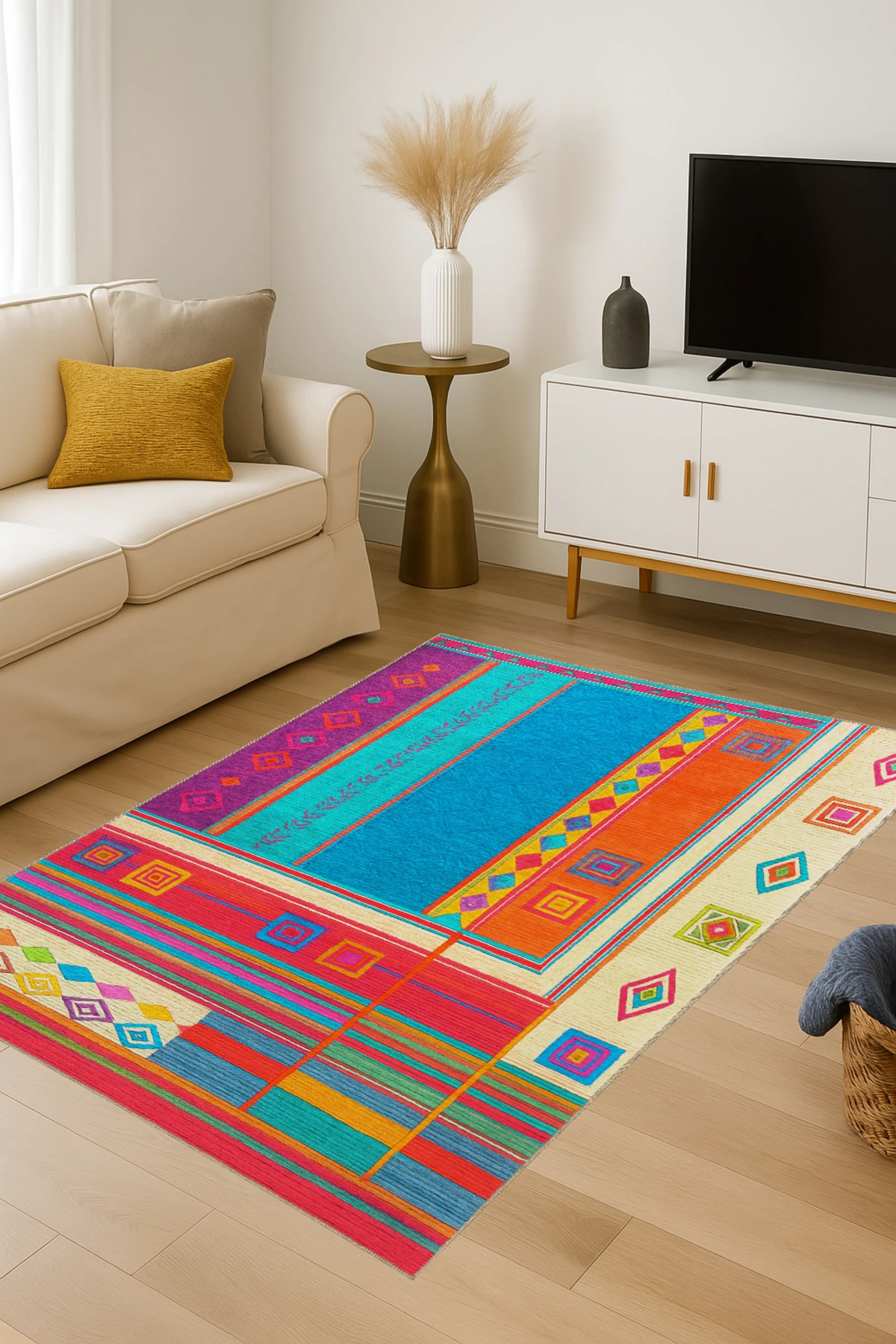 MOSSO Çok Renkli Gökkuşağı Temalı Desenli Modern Dekoratif Halı mosso421