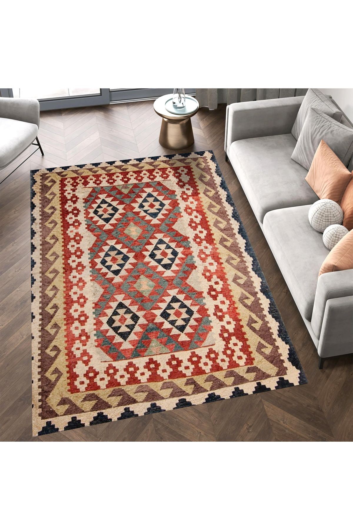 Aysu Koleksiyonu Çok Renkli Etnik Desen Detaylı Dokuma Taban Modern Dekoratif Halı aysu10
